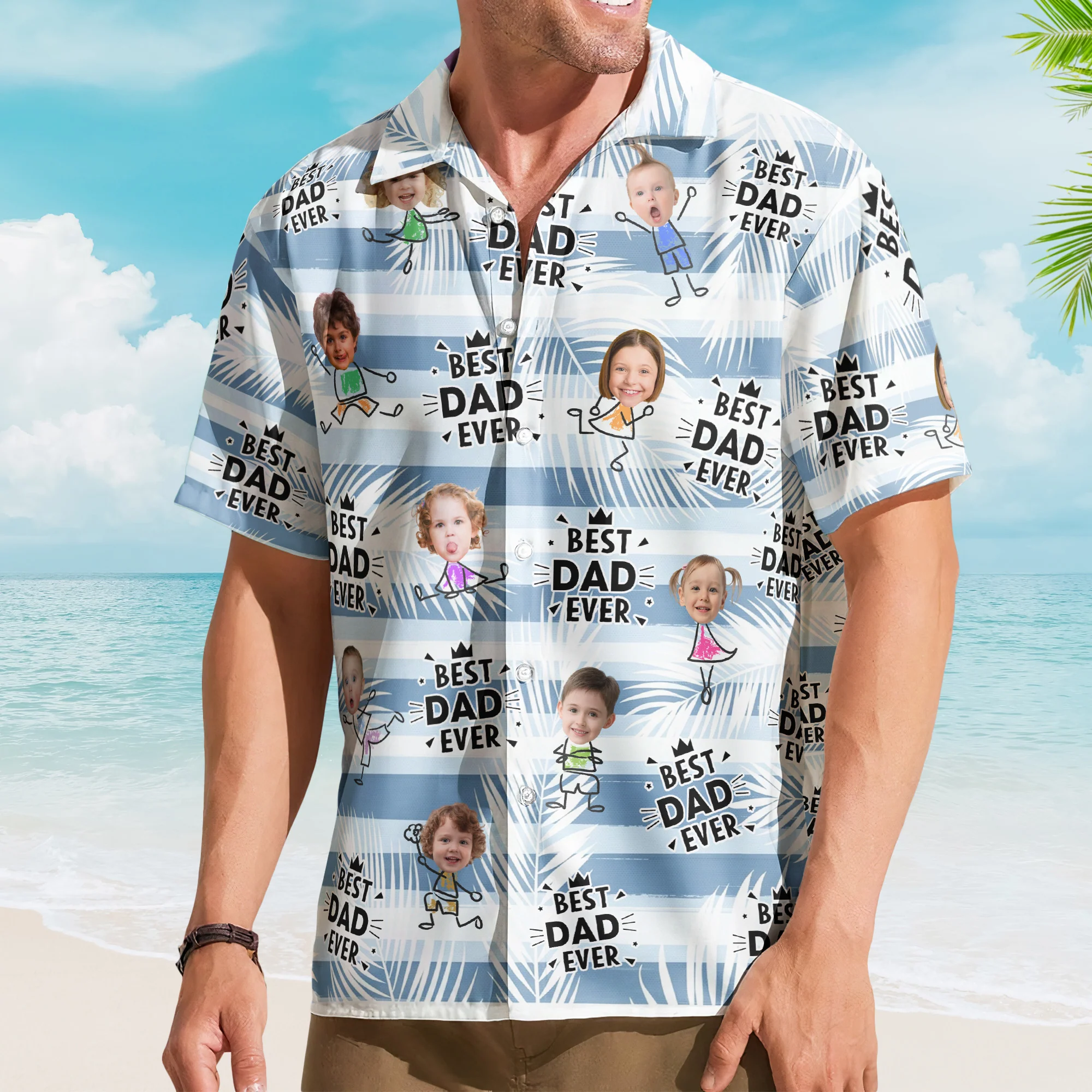 Best Dad Ever Striped Pattern Father's Day Gift For Dad, Husband - Personalized Hawaiian Shirt - Image 4