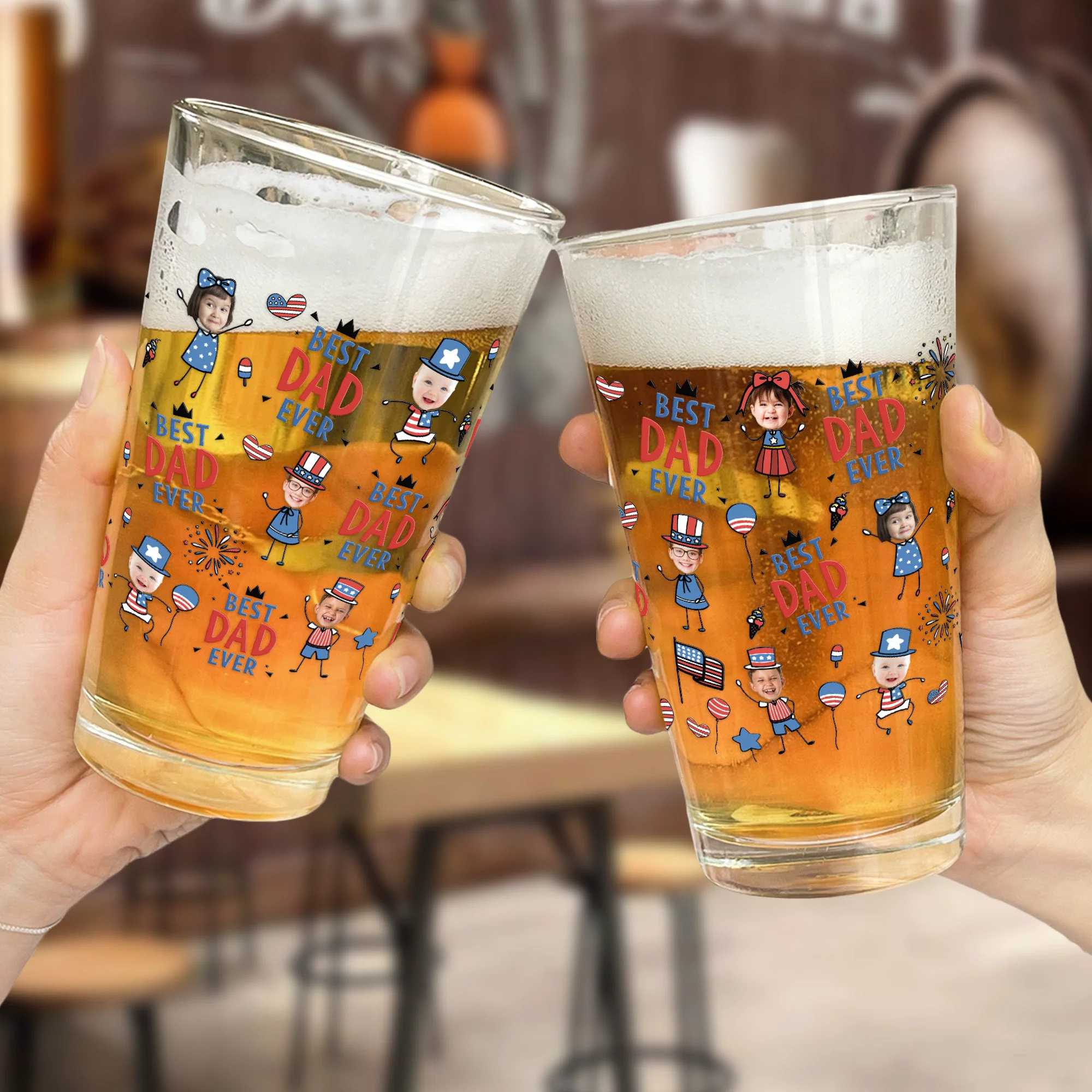 Best Dad Ever USA Flag - Personalized Beer Glass - Image 2