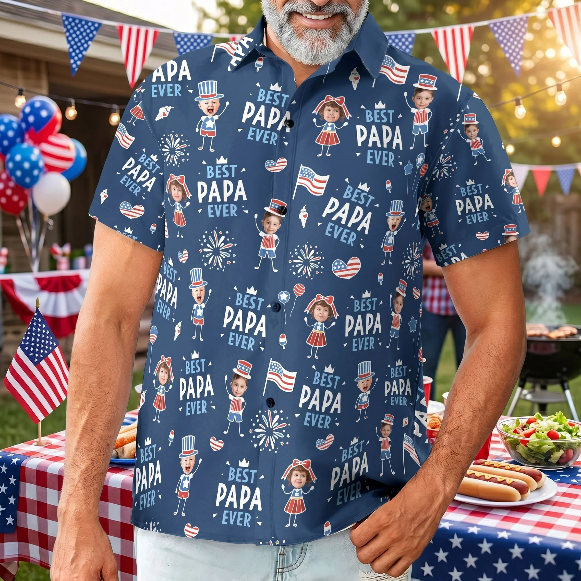 Best Dad Ever USA Flag - Personalized Hawaiian Shirt - Image 4