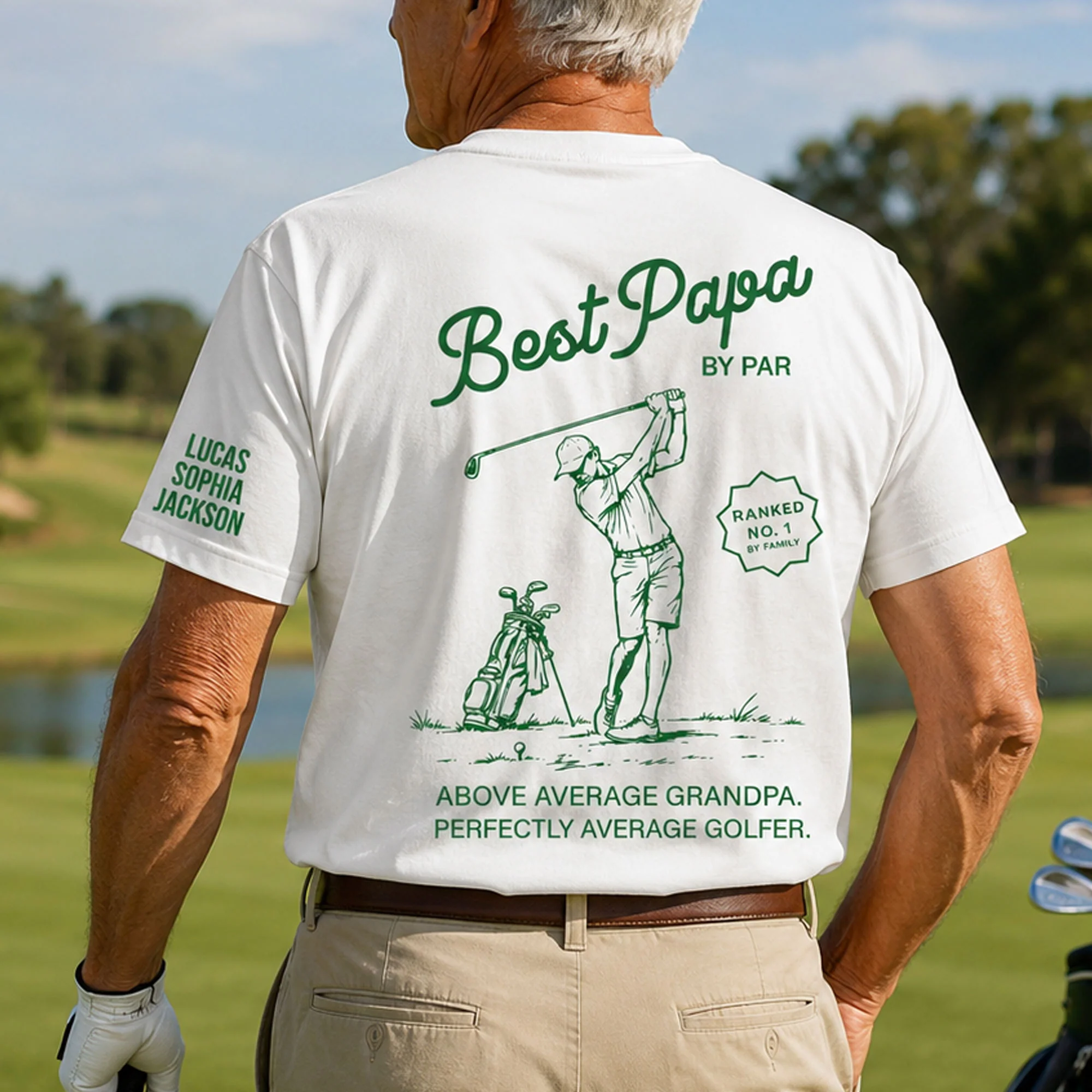 Best Dad, Papa By Par Custom Name In Sleeves - Up To 10 Names - Personalized Shirt - Image 4