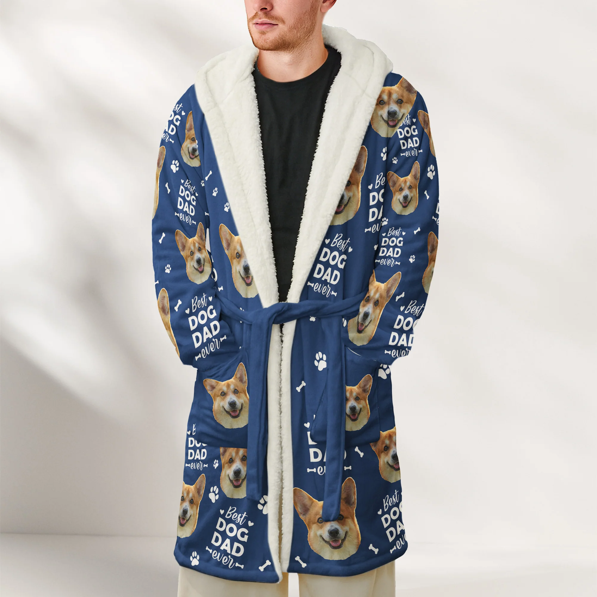 Best Dog Dad Ever, Best Dog Mom Best Cat Dad Mom - For Pet Lovers - Personalized Photo Hooded Robe - Image 2