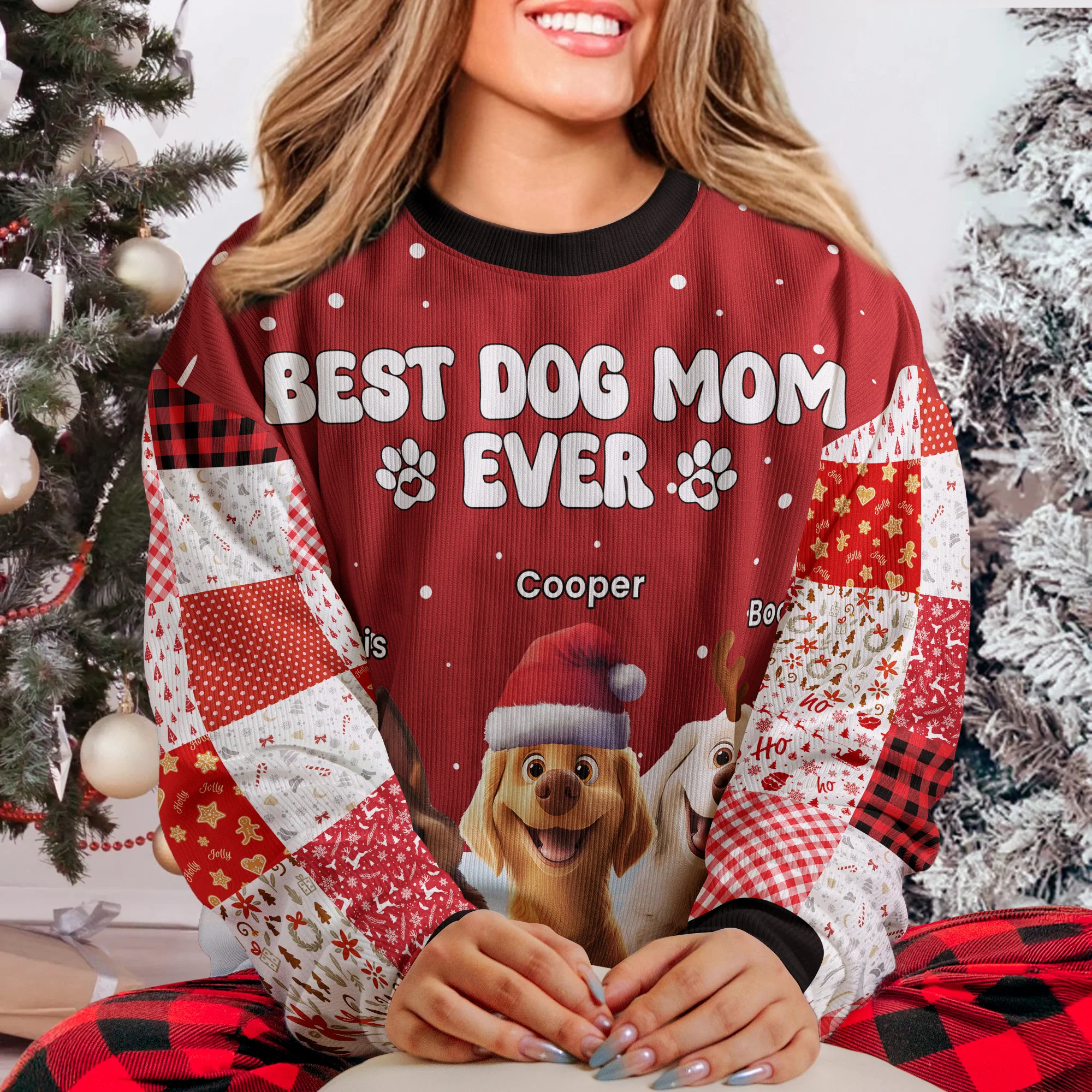 Best Dog Mom Dog Dad Ever - Personalized Ugly Sweater - Image 2