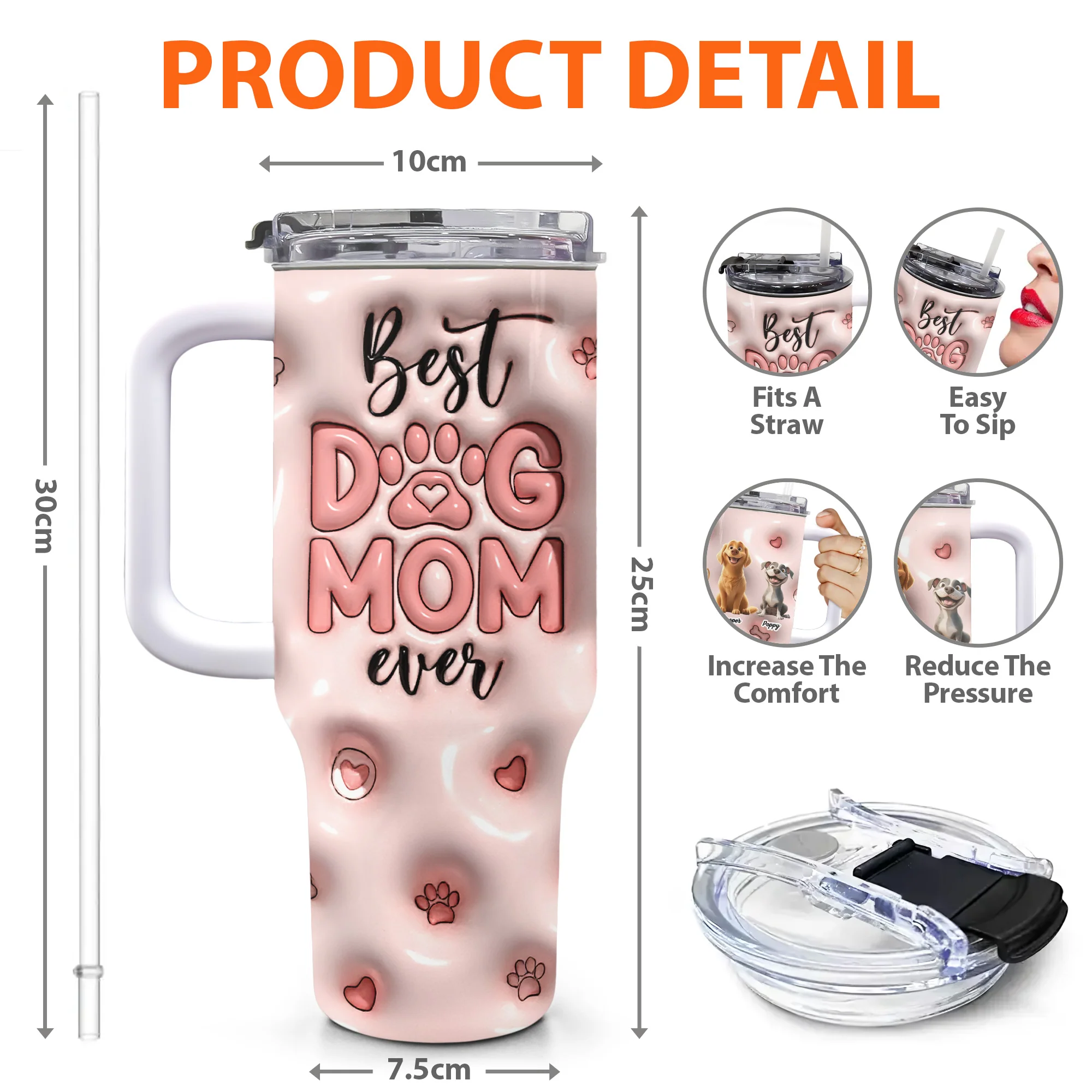 Best Dog Mom Ever Inflated Print - Personalized 40oz Tumbler With Straw - Image 4