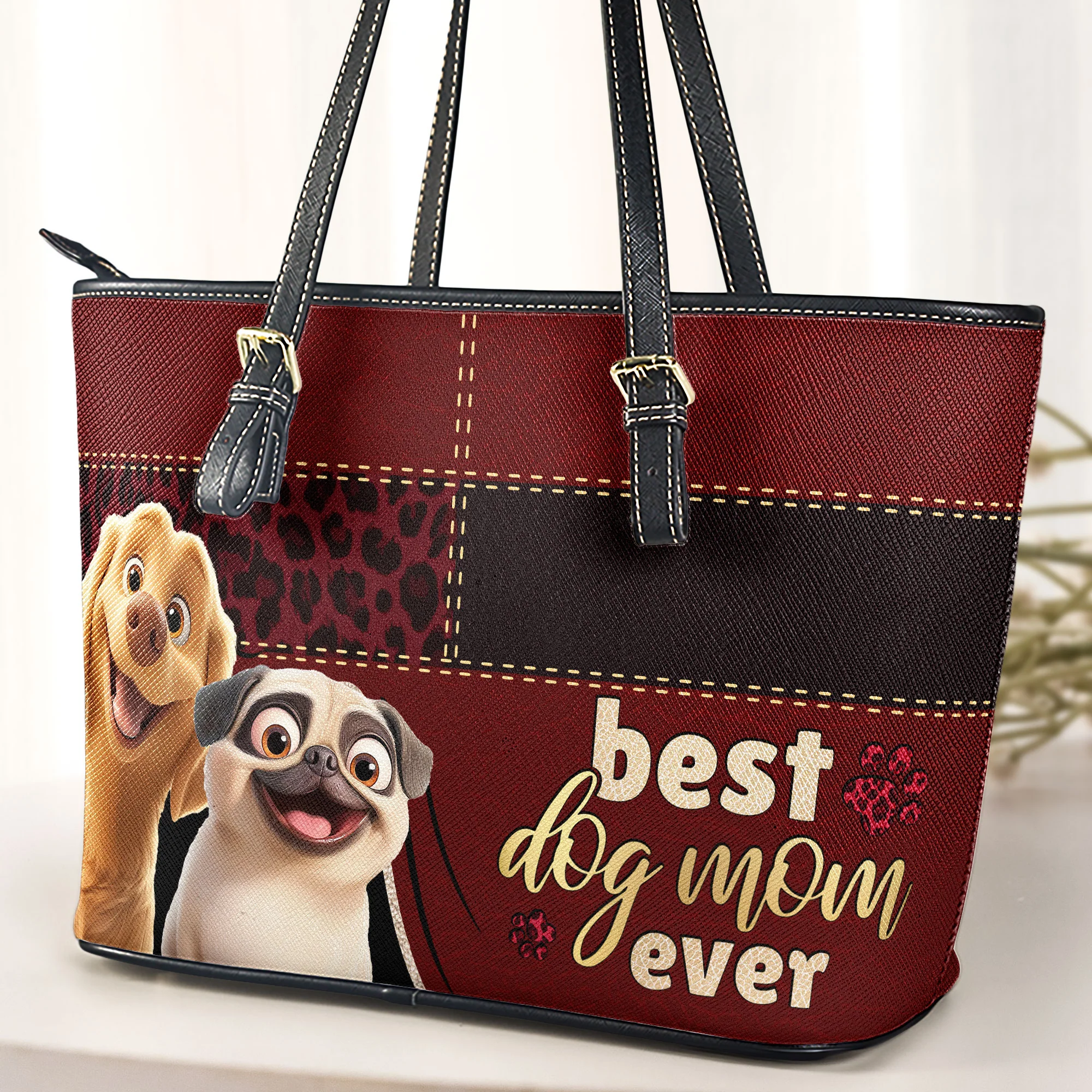 Best Dog Mom Ever - Personalized Leather Tote Bag - Image 3