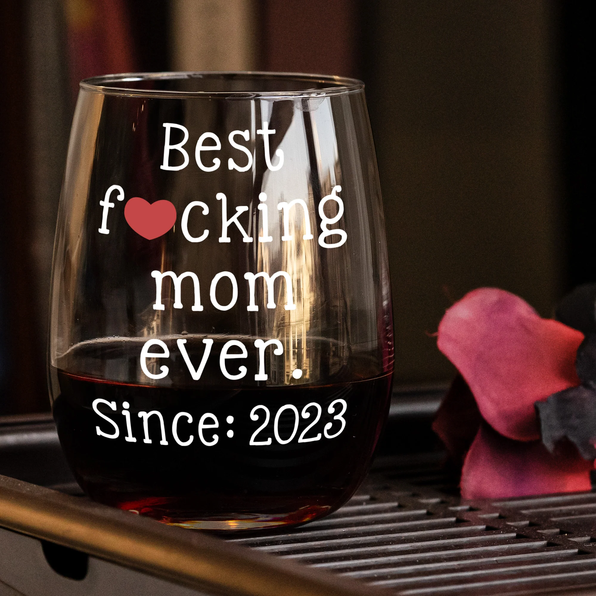 Best F*Cking Mom Ever Custom Year - Personalized Stemless Wine Glass - Image 2