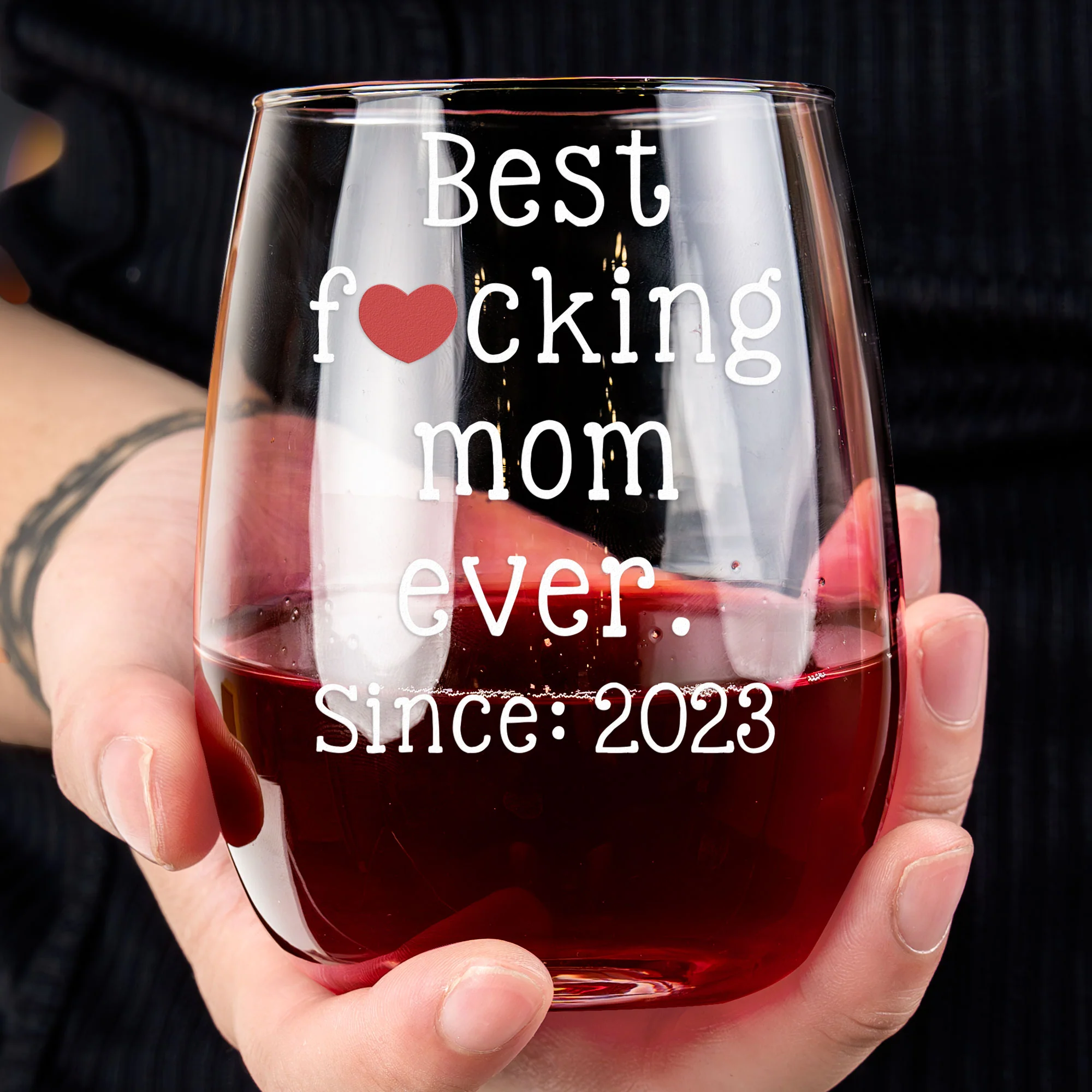 Best F*Cking Mom Ever Custom Year - Personalized Stemless Wine Glass - Image 4