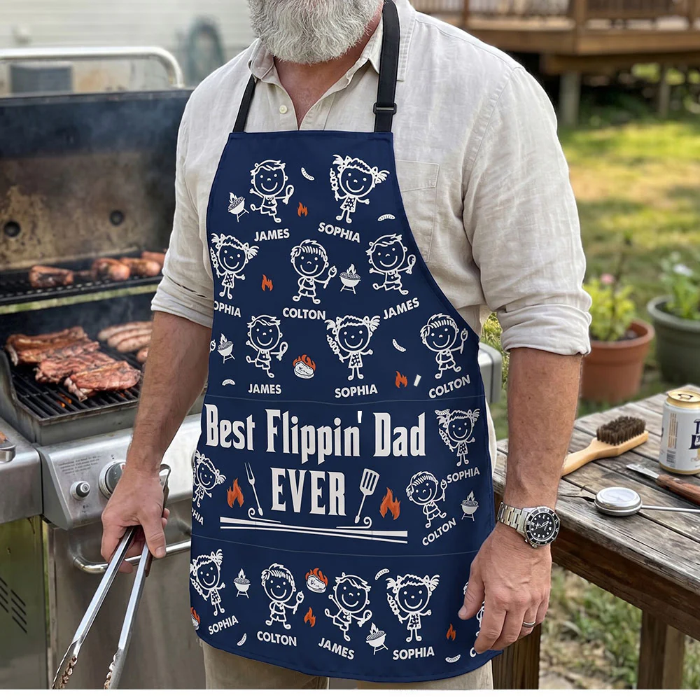 Best Flippin Dad Ever - Father's Day Gifts For Dad, Papa - With Funny Kids' Faces - Personalized Apron - Image 3
