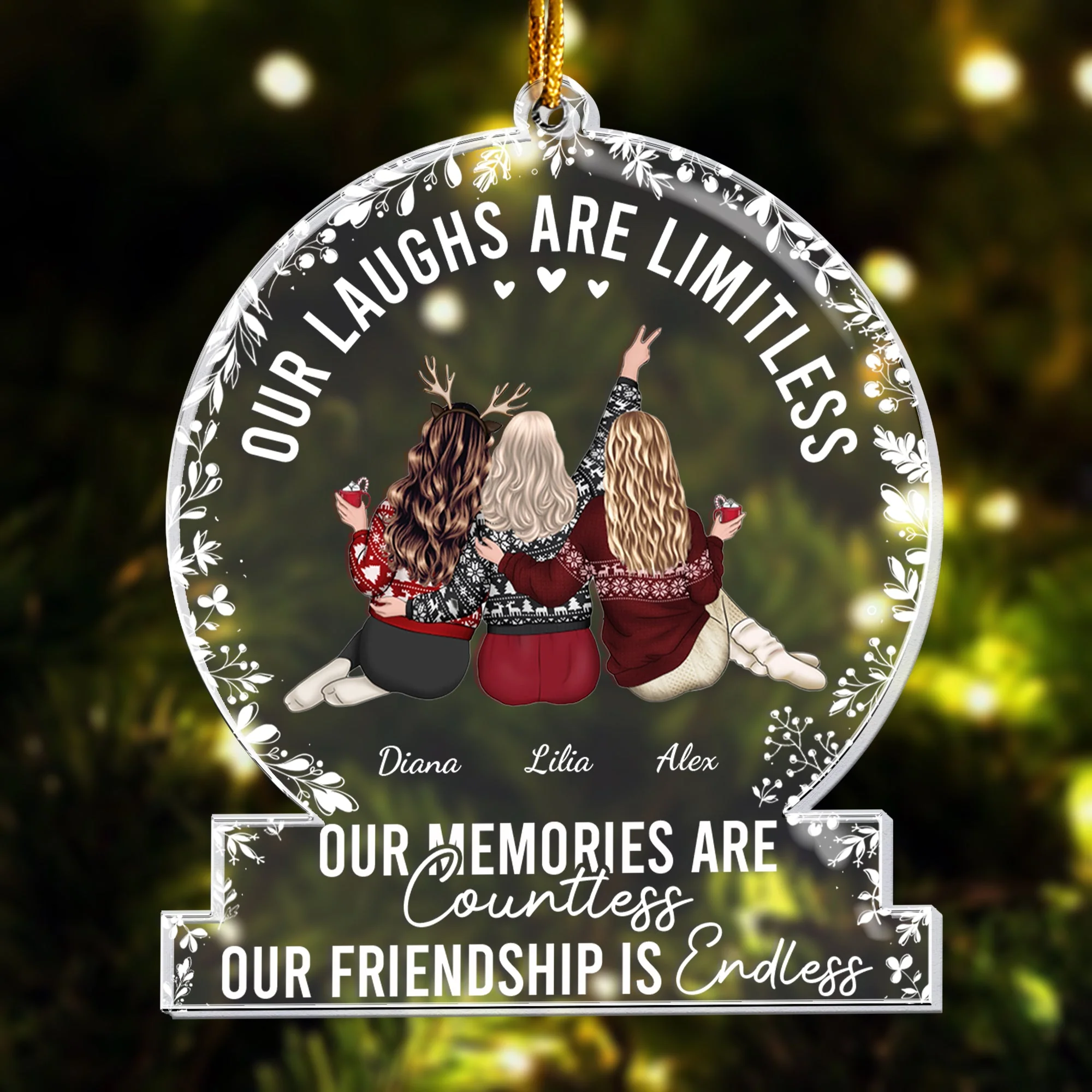 Our laughs are limitless, Our memories are countless, Our friendship is endless - Personalized Friends Ornament - Gift For Friend - Image 2