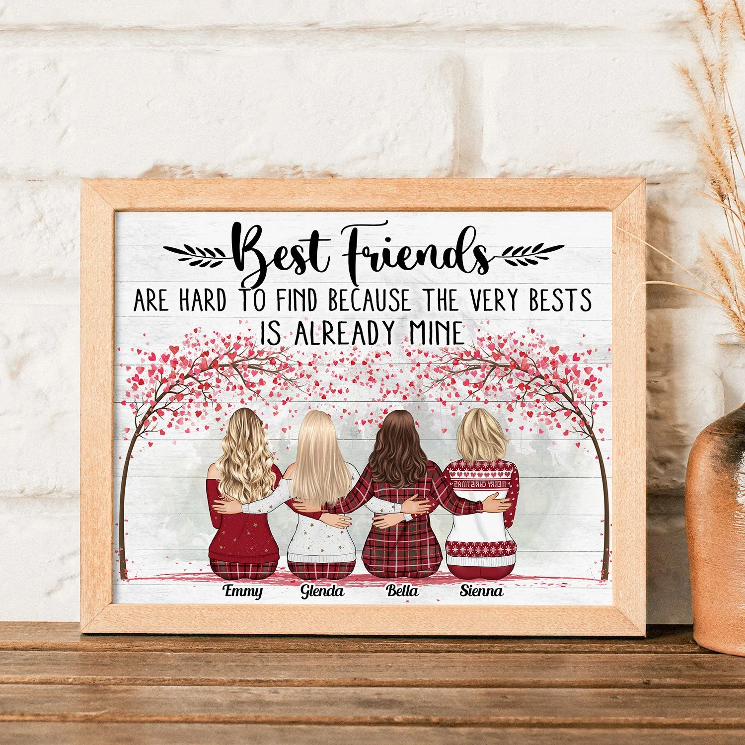 Best Friends Are Hard To Find The Bests Are Already Mine Pink Tree - Personalized Poster - Christmas Gift For Friends, Besties - Family Hugging - Image 6