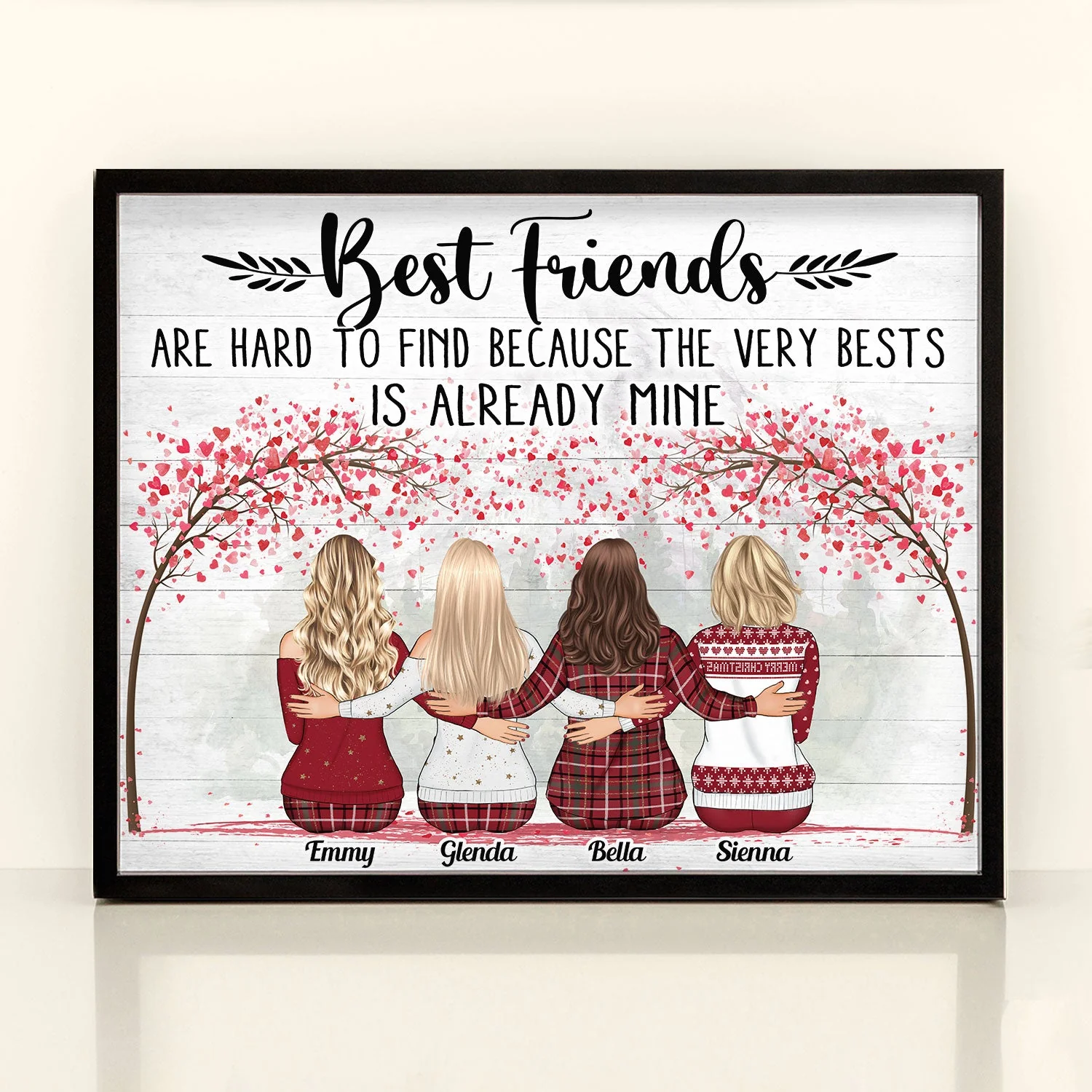 Best Friends Are Hard To Find The Bests Are Already Mine Pink Tree - Personalized Poster - Christmas Gift For Friends, Besties - Family Hugging - Image 7