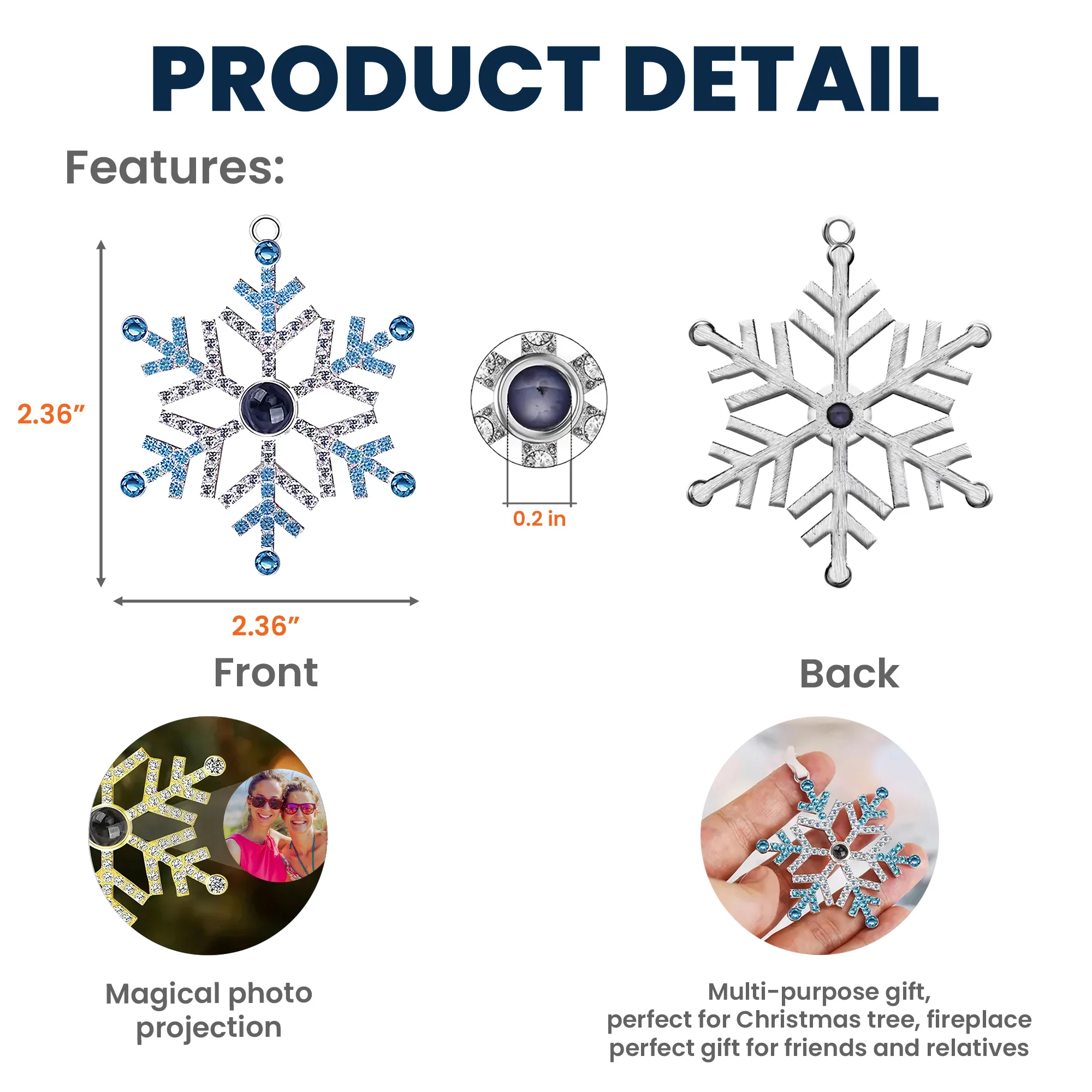 Best Friends Forever Friendship Gift - Custom Photo Projection Snowflake Ornament - Image 9