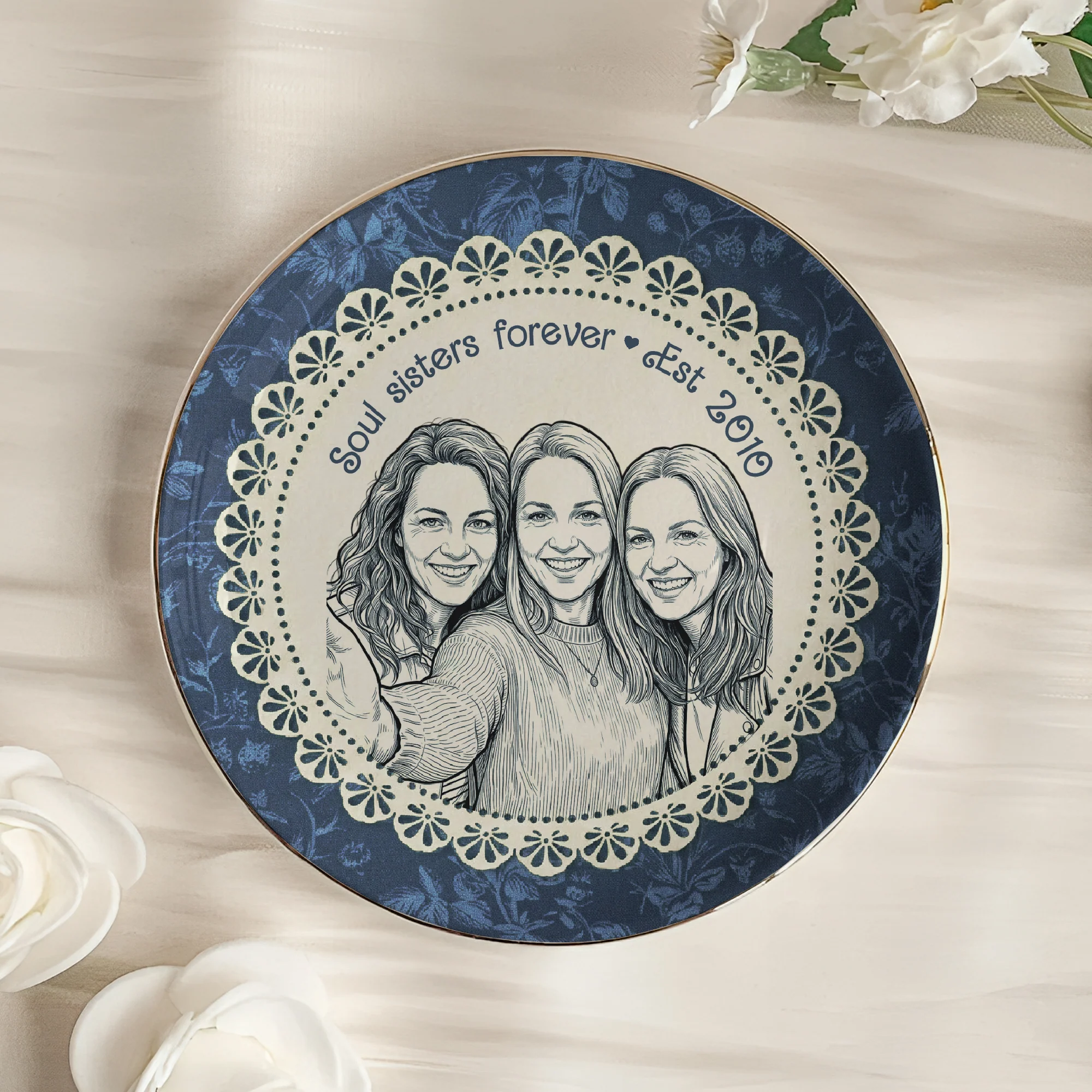 Best Friends Gift For Her Custom Photo Sketch Line Art - Personalized Jewelry Dish - Image 6