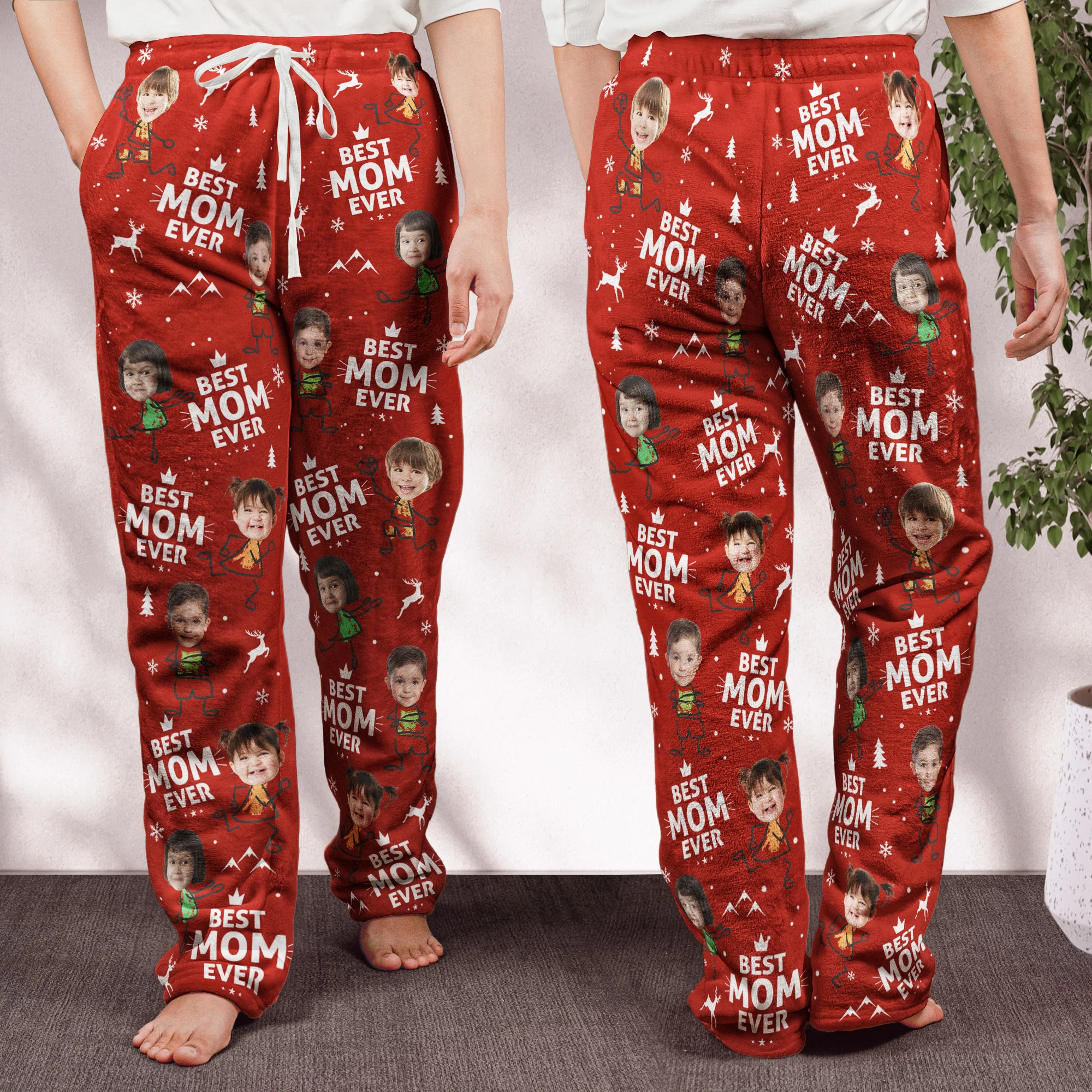 Best Mom Ever Custom Photo - Personalized Photo Fleece Pajama Pants - Image 5