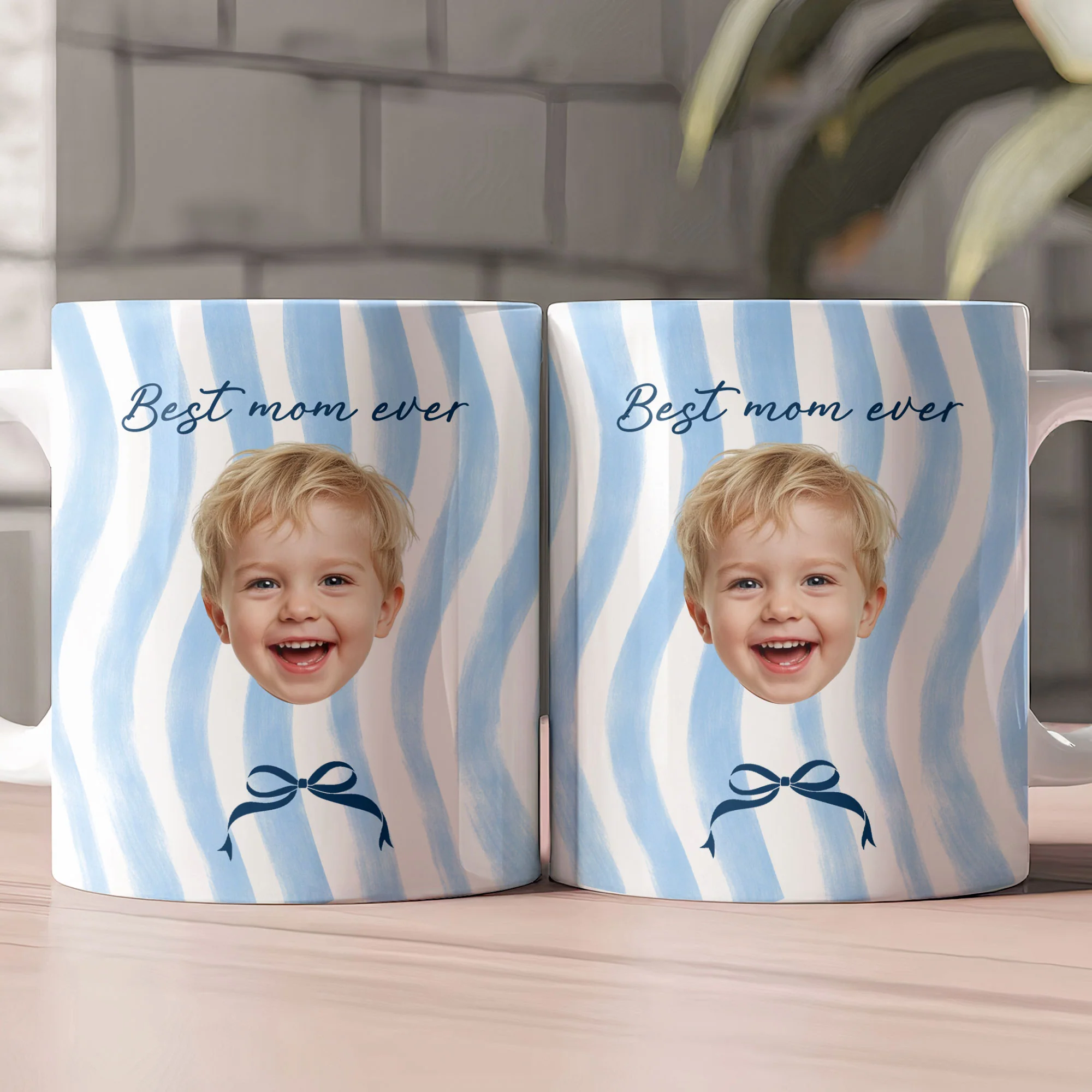 Best Mom Ever Pastel Coquette Stripe - Personalized Mug - Image 2