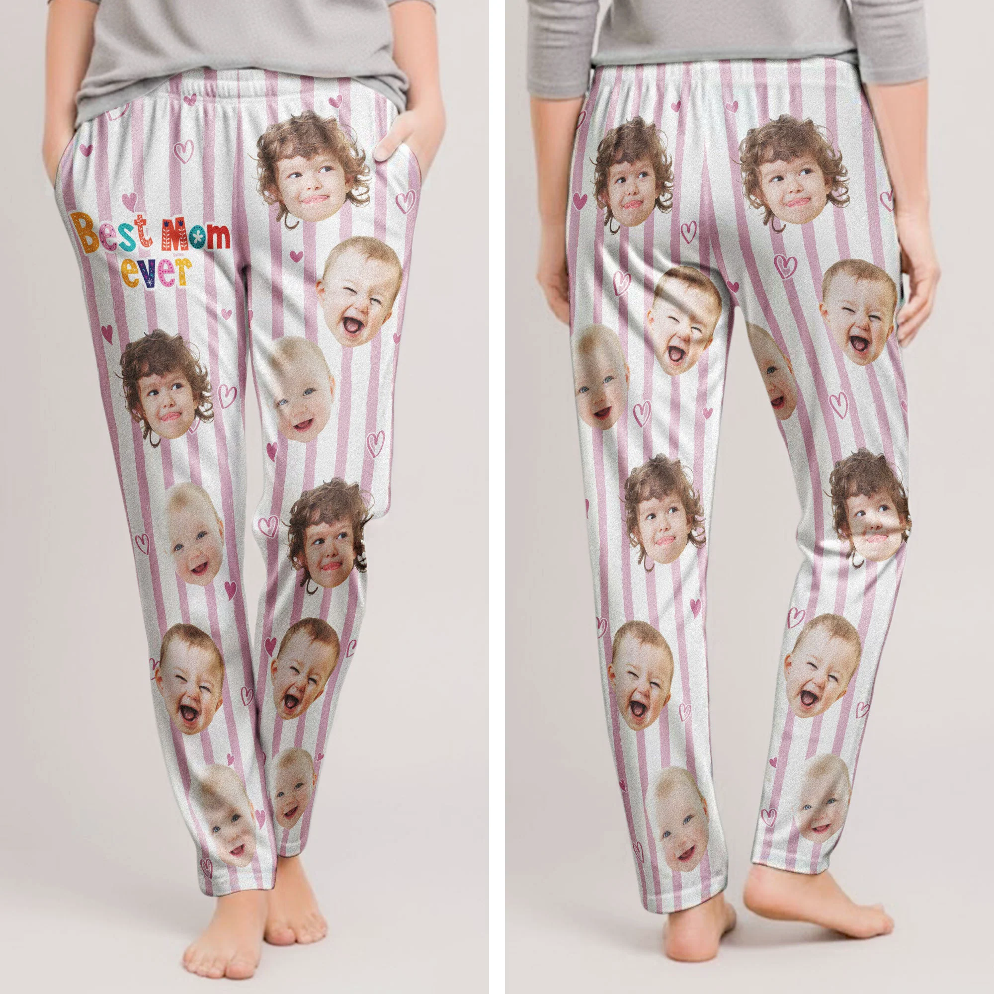 Best Mom Ever Striped Pattern - Personalized Photo Sweatpants, Lounge Pants With Pockets - Image 2