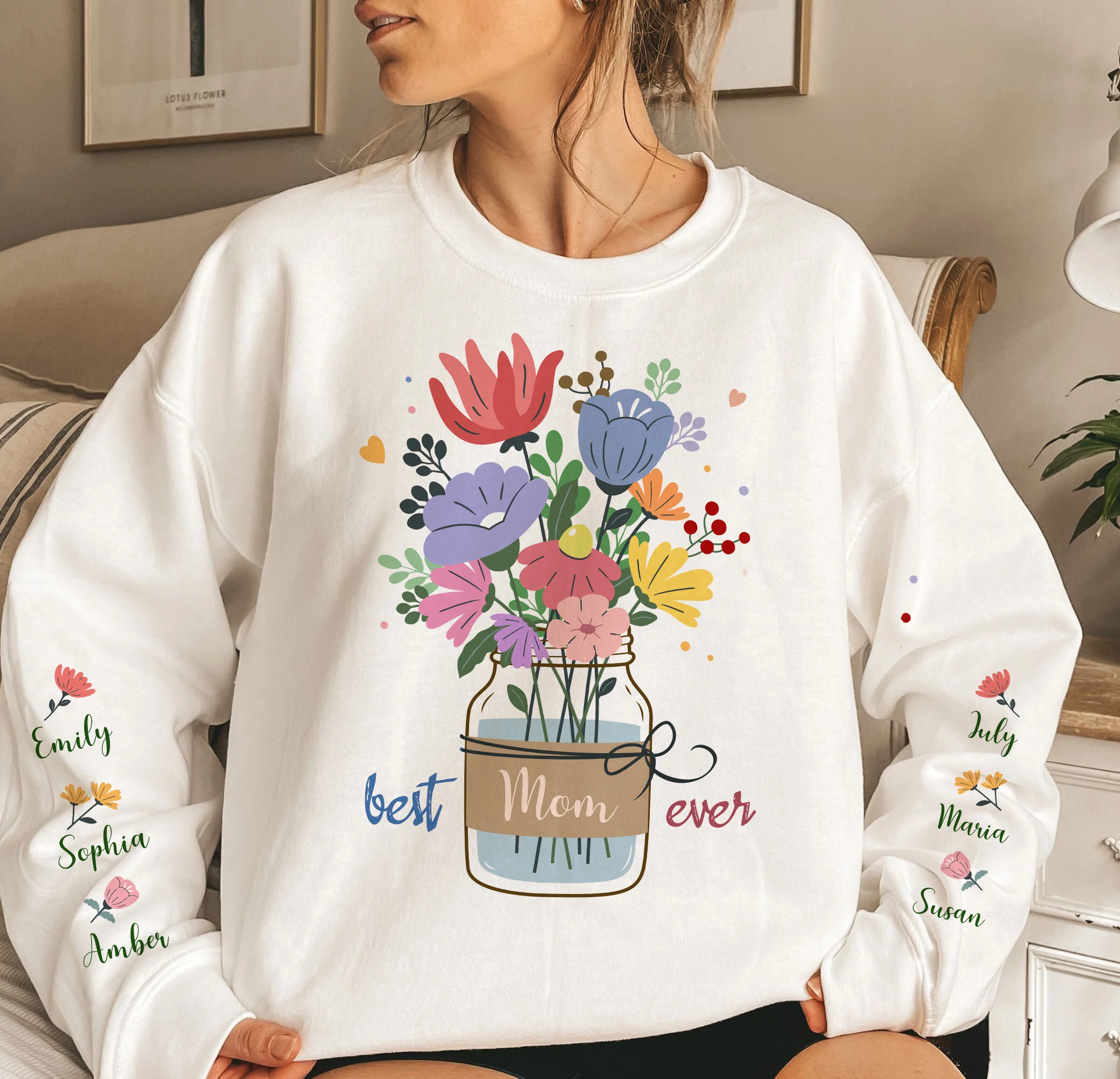 Best Mom, Grandma, Mama Ever Floral Custom Kids' Names - Up To 10 Names -Personalized Sweatshirt - Image 2