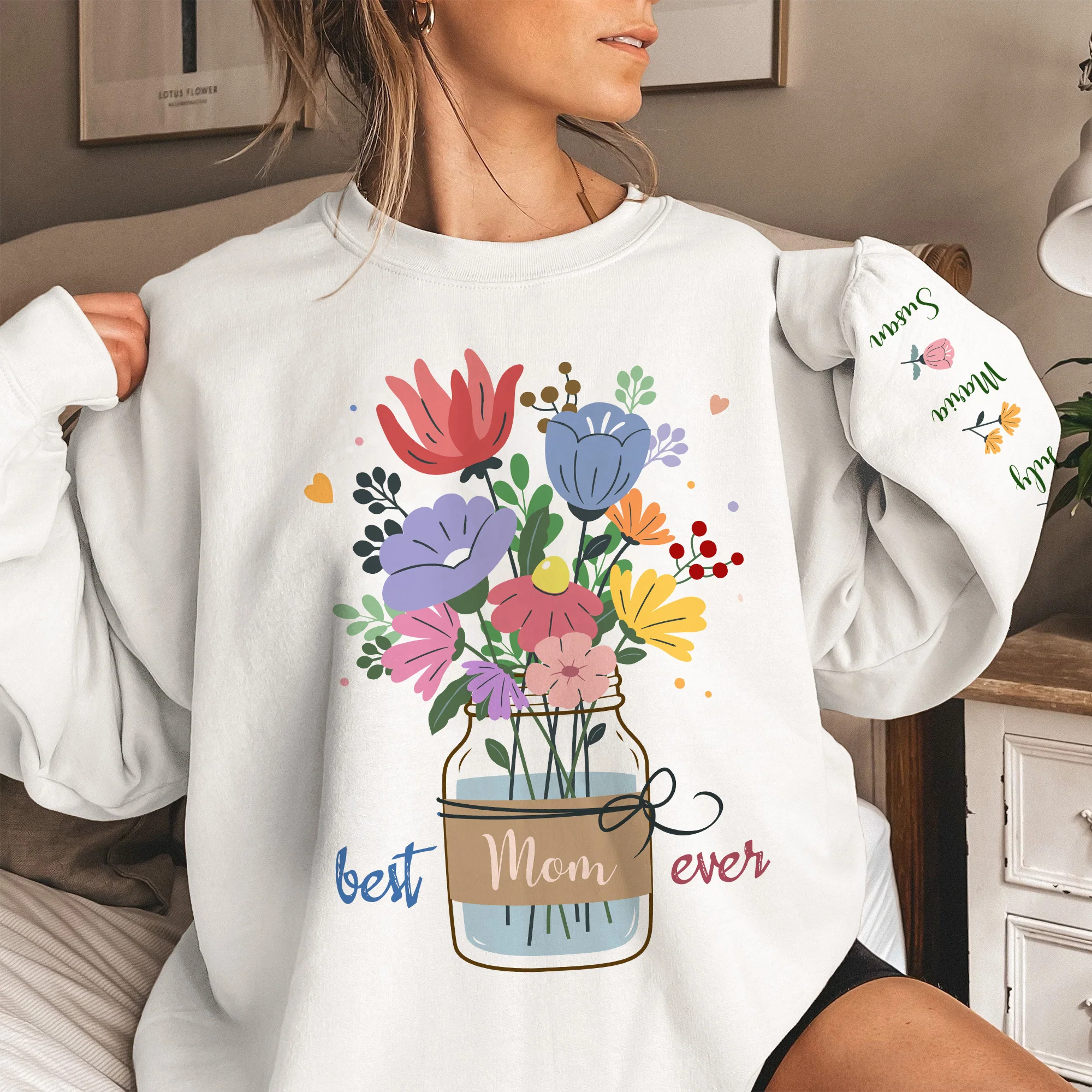 Best Mom, Grandma, Mama Ever Floral Custom Kids' Names - Up To 10 Names -Personalized Sweatshirt - Image 4