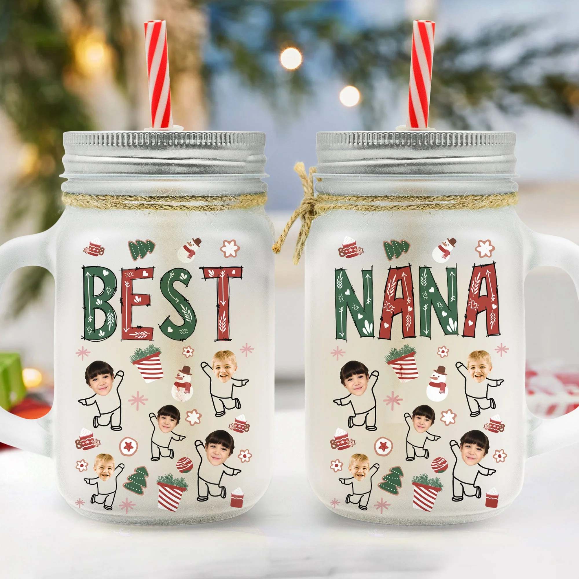 Best Nana - Personalized Photo Mason Jars Cups With Straw - Image 4