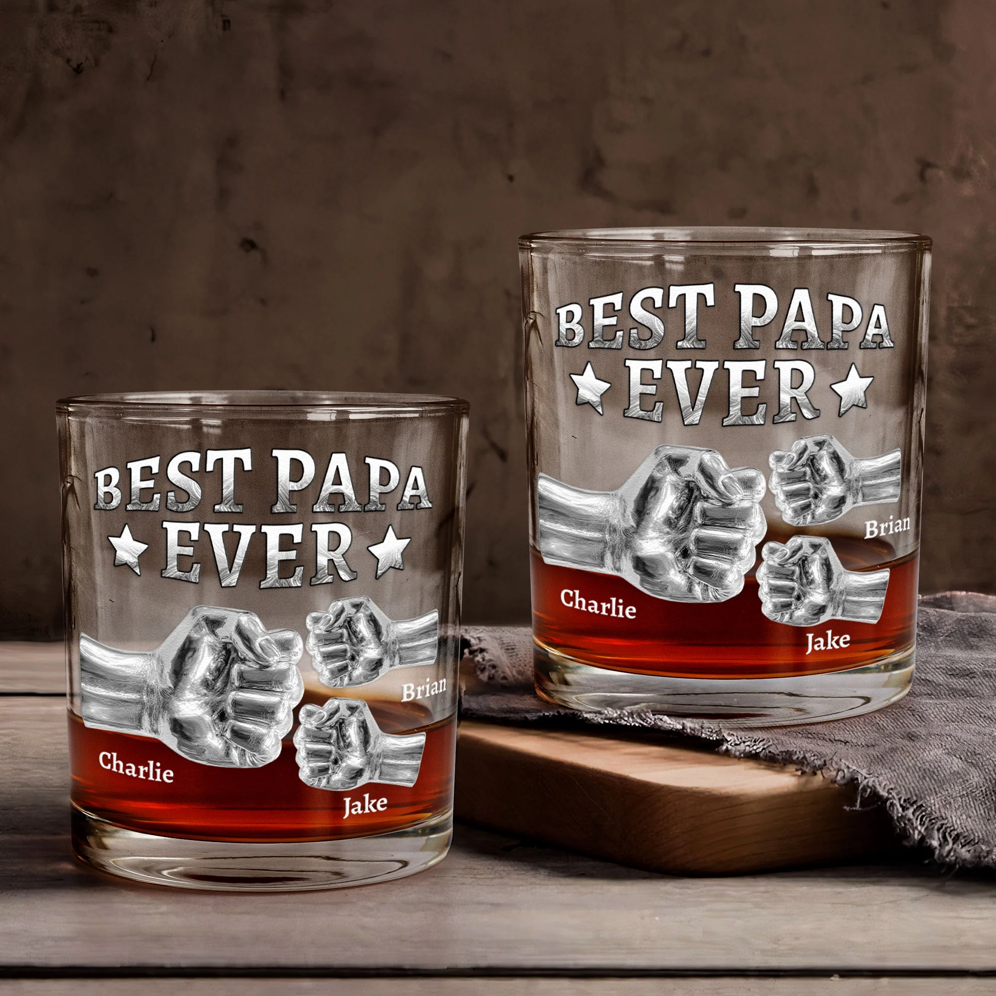 Best Papa Ever Fist Bump - Personalized Whiskey Glass - Image 3