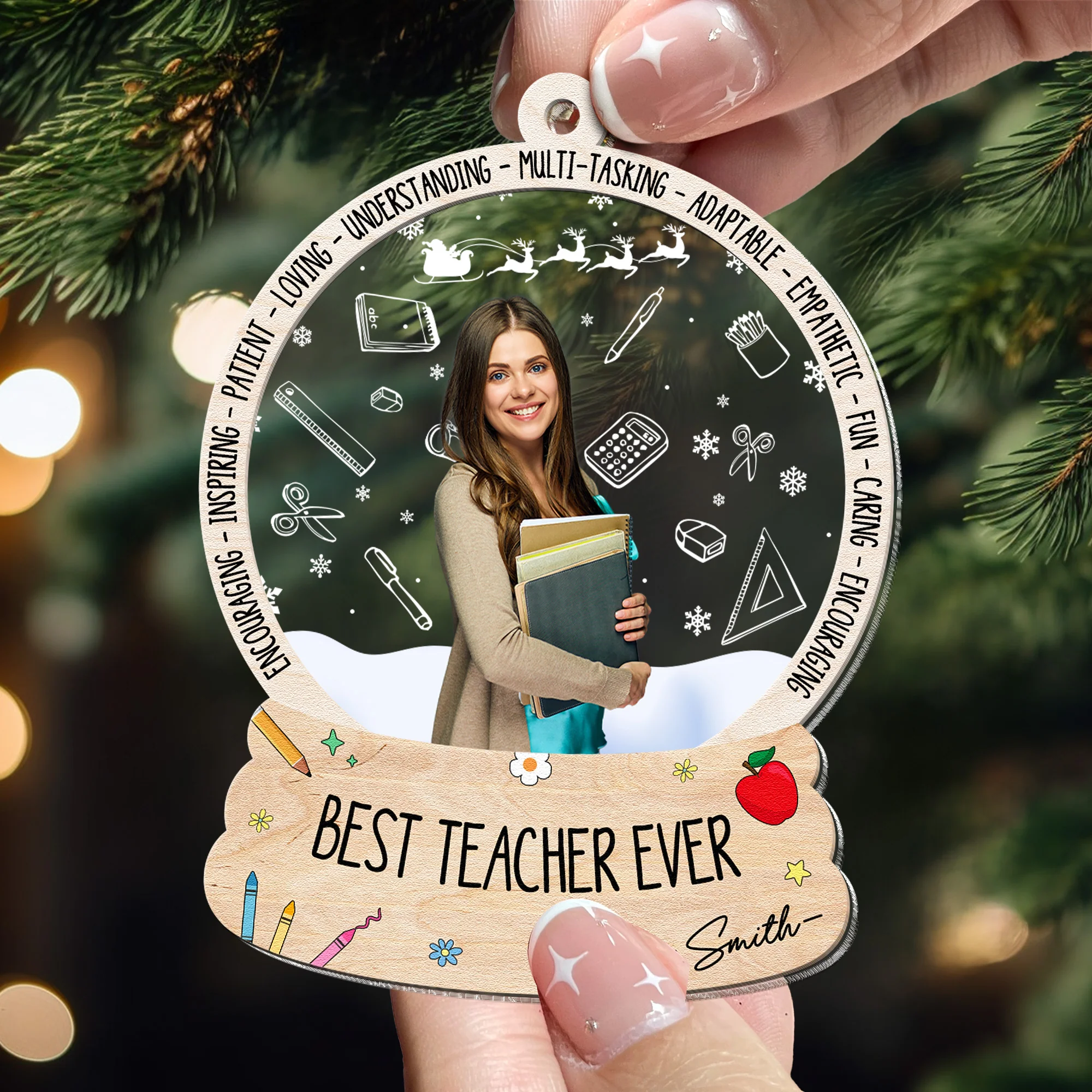 Best Teacher Ever - Gift For Teacher - Personalized Wood And Acrylic Photo Ornament - Image 2