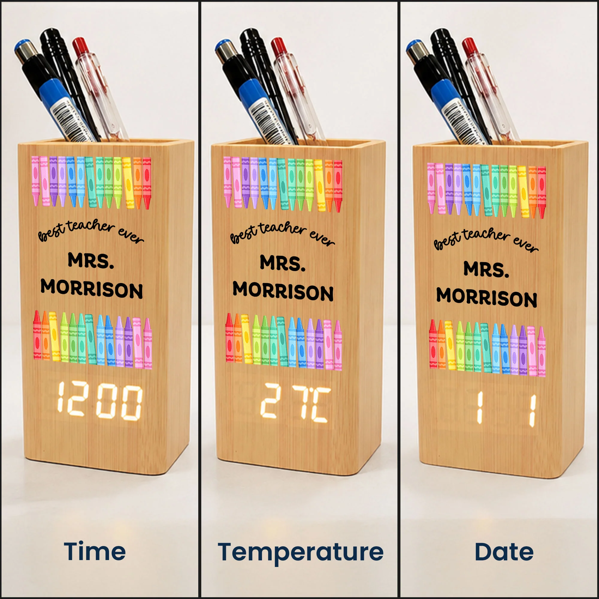 Best Teacher Ever - Personalized Pen Holder With Clock - Image 4