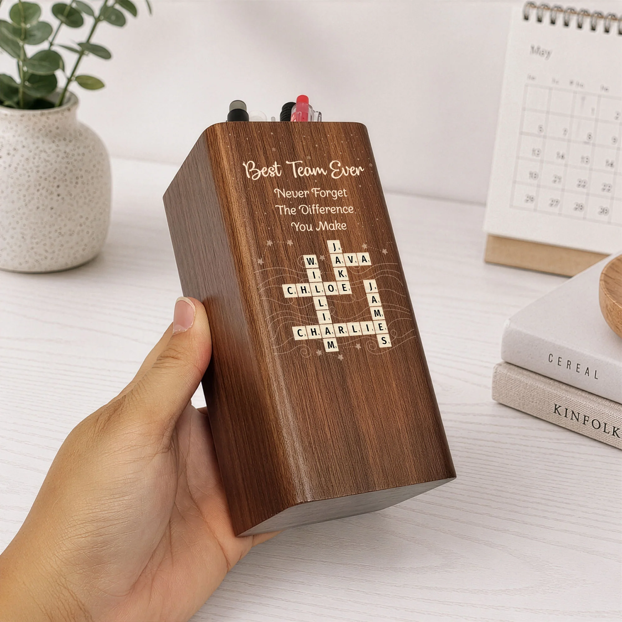 Best Team Ever Scrabble For Coworker - Personalized Pen Holder With Clock - Image 3