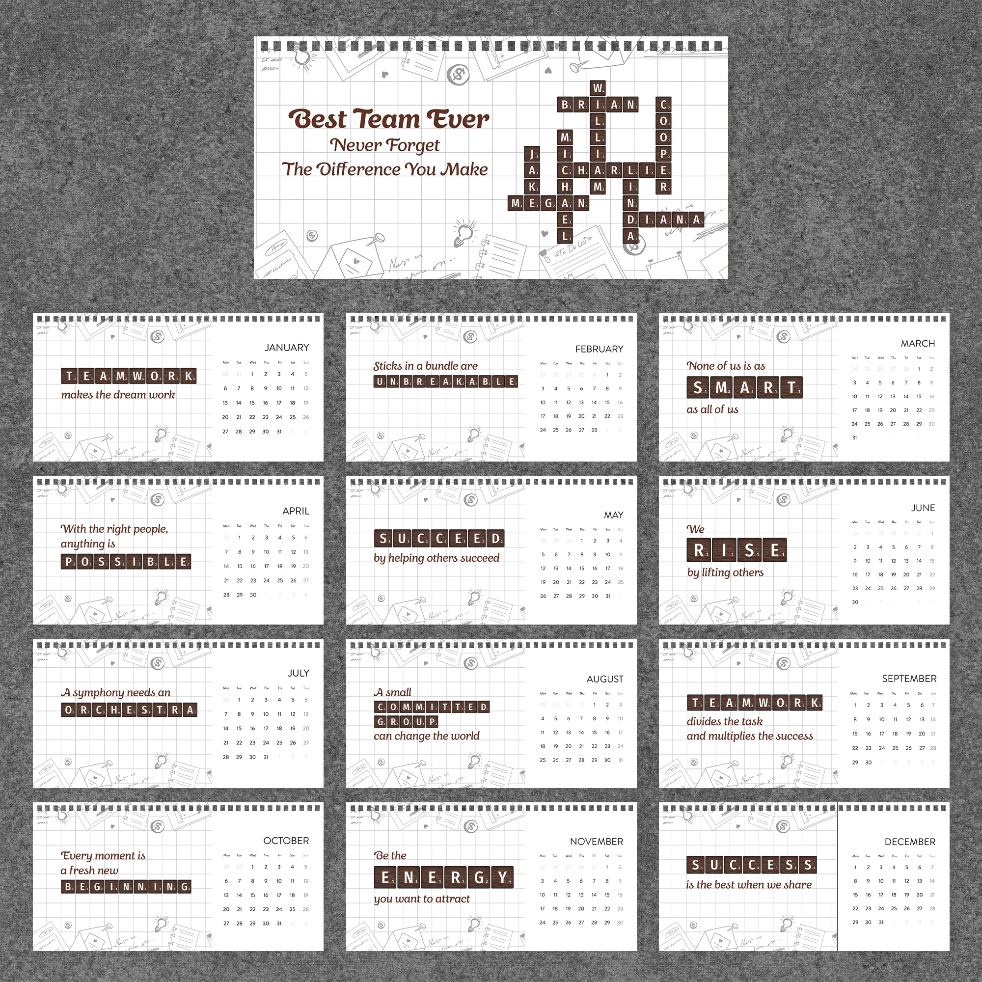 Best Team Ever Scrabble - Personalized Standing Desk Calendar - Image 6