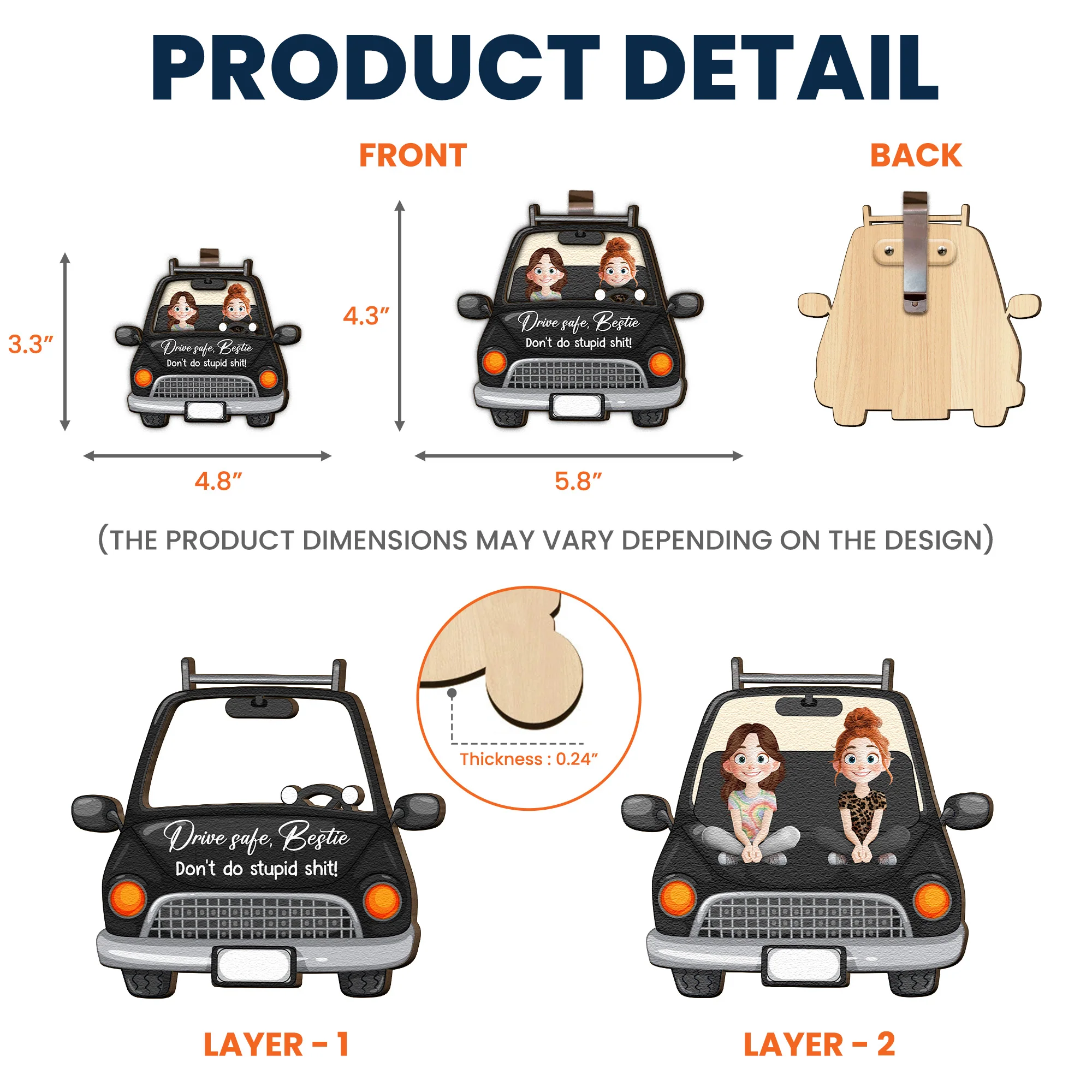Bestie Don't Do Stupid Shit - Personalized Wooden Car Visor Clip - Image 4