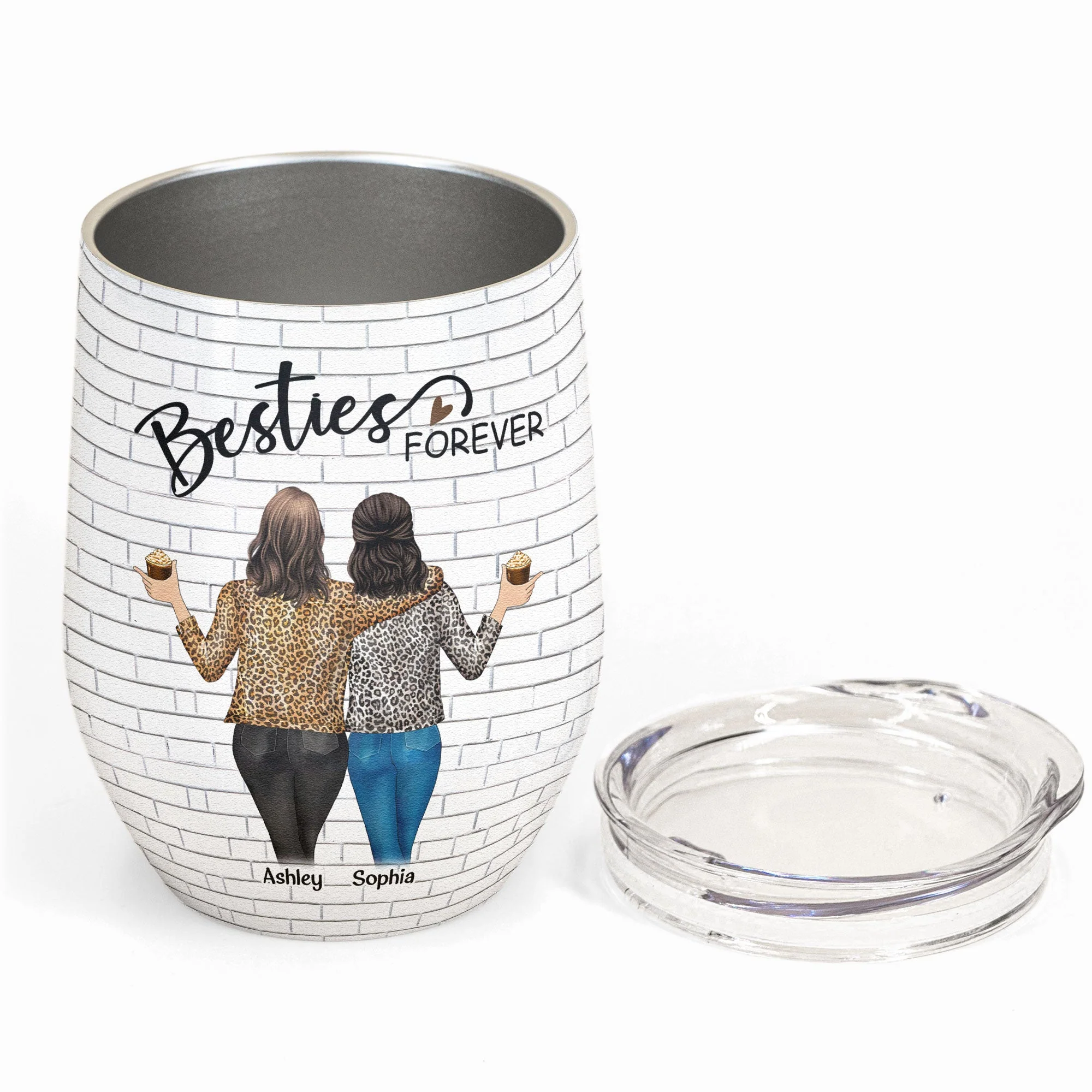 Bestie - I Would Fight A Bear For You - Personalized Wine Tumbler - Birthday, Loving, Funny Gift For Sisters, Sistas, Besties, Soul Sisters - Image 2