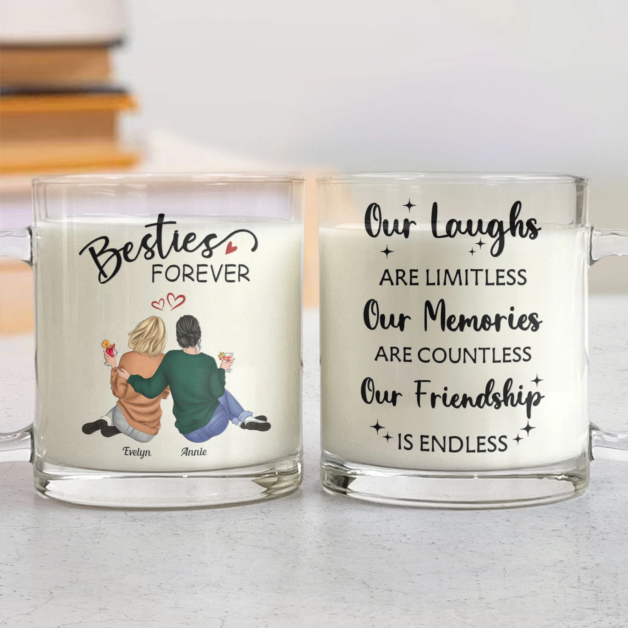 Bestie Mug Our Laughs Are Limitless - Personalized Glass Mug - Image 2