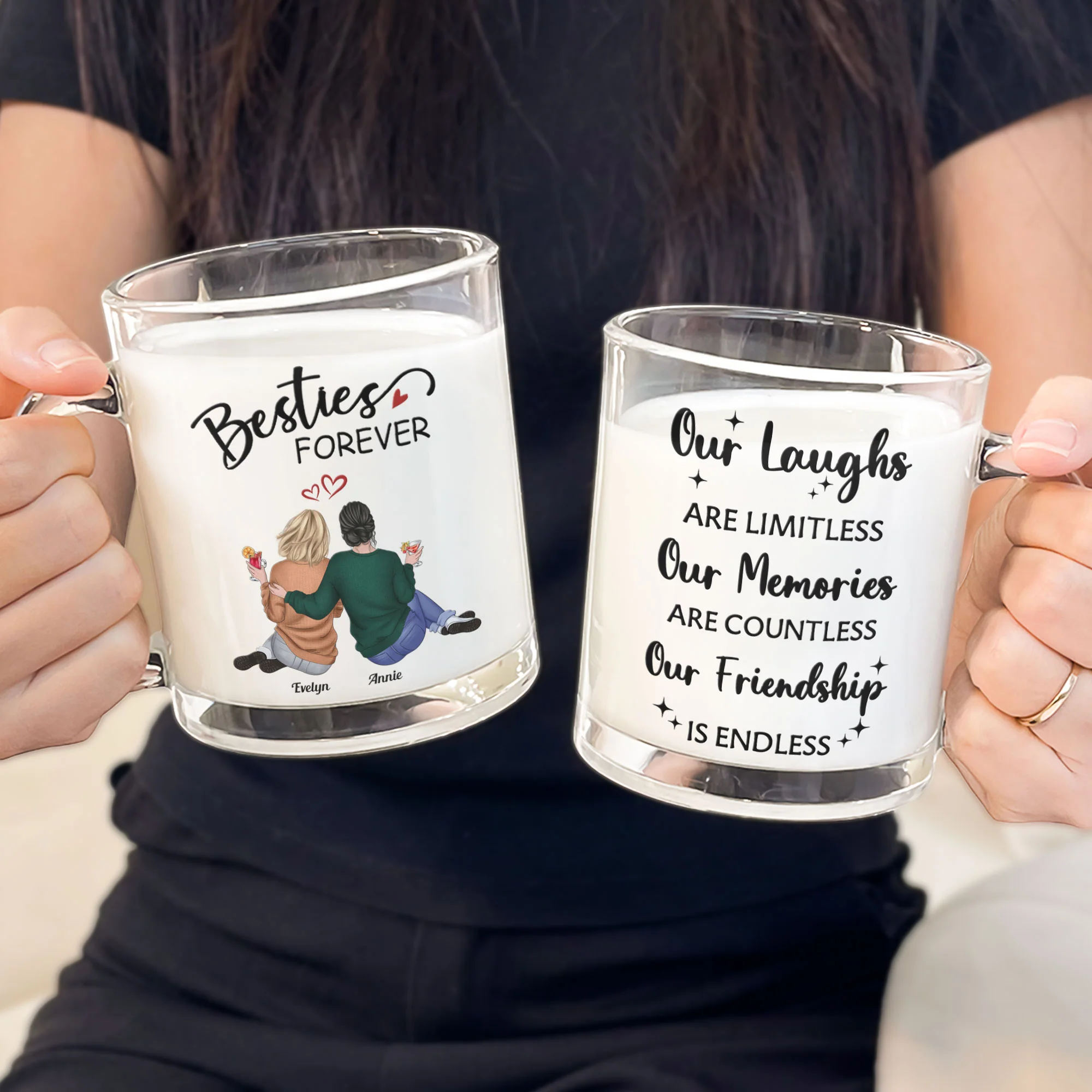 Bestie Mug Our Laughs Are Limitless - Personalized Glass Mug - Image 3