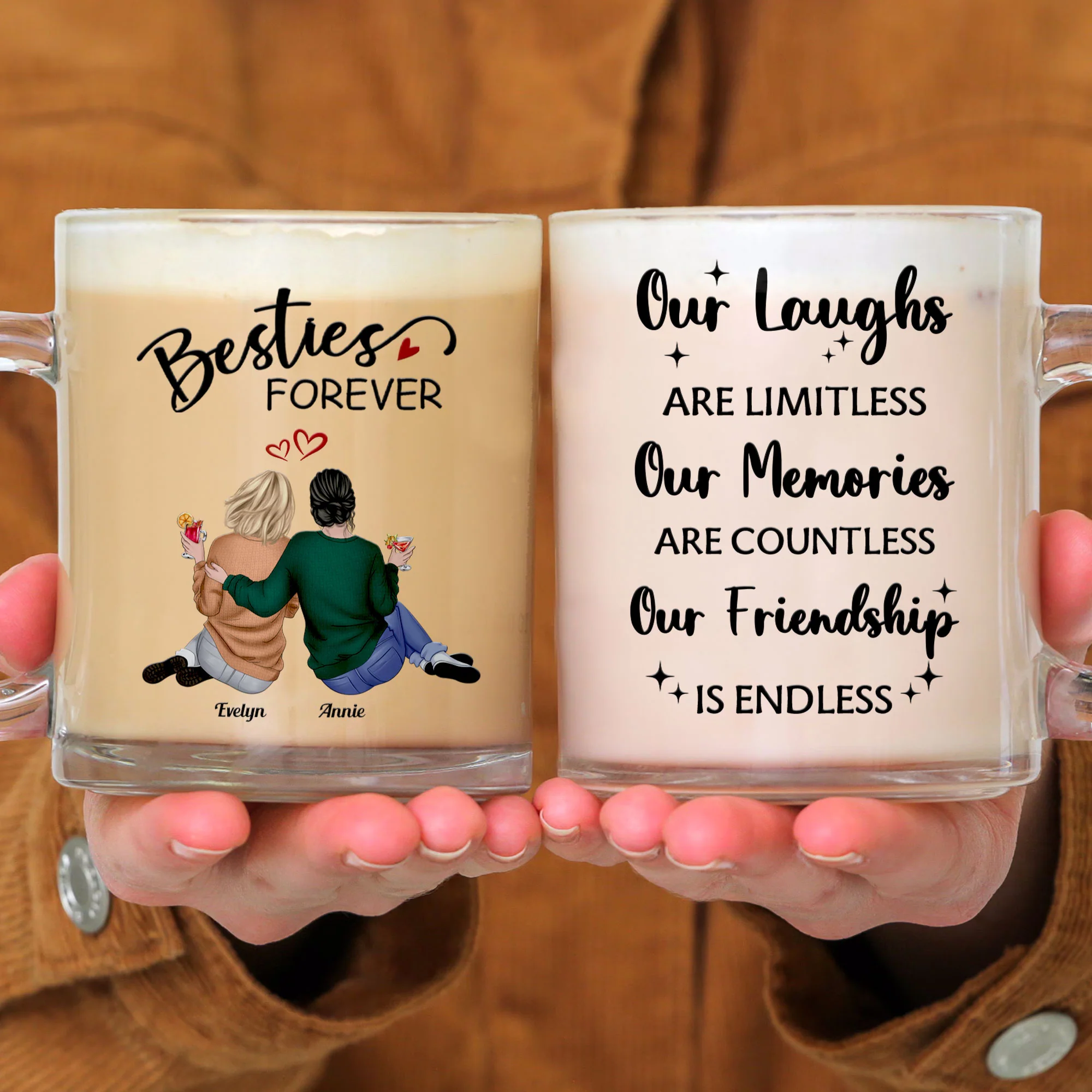 Bestie Mug Our Laughs Are Limitless - Personalized Glass Mug - Image 4