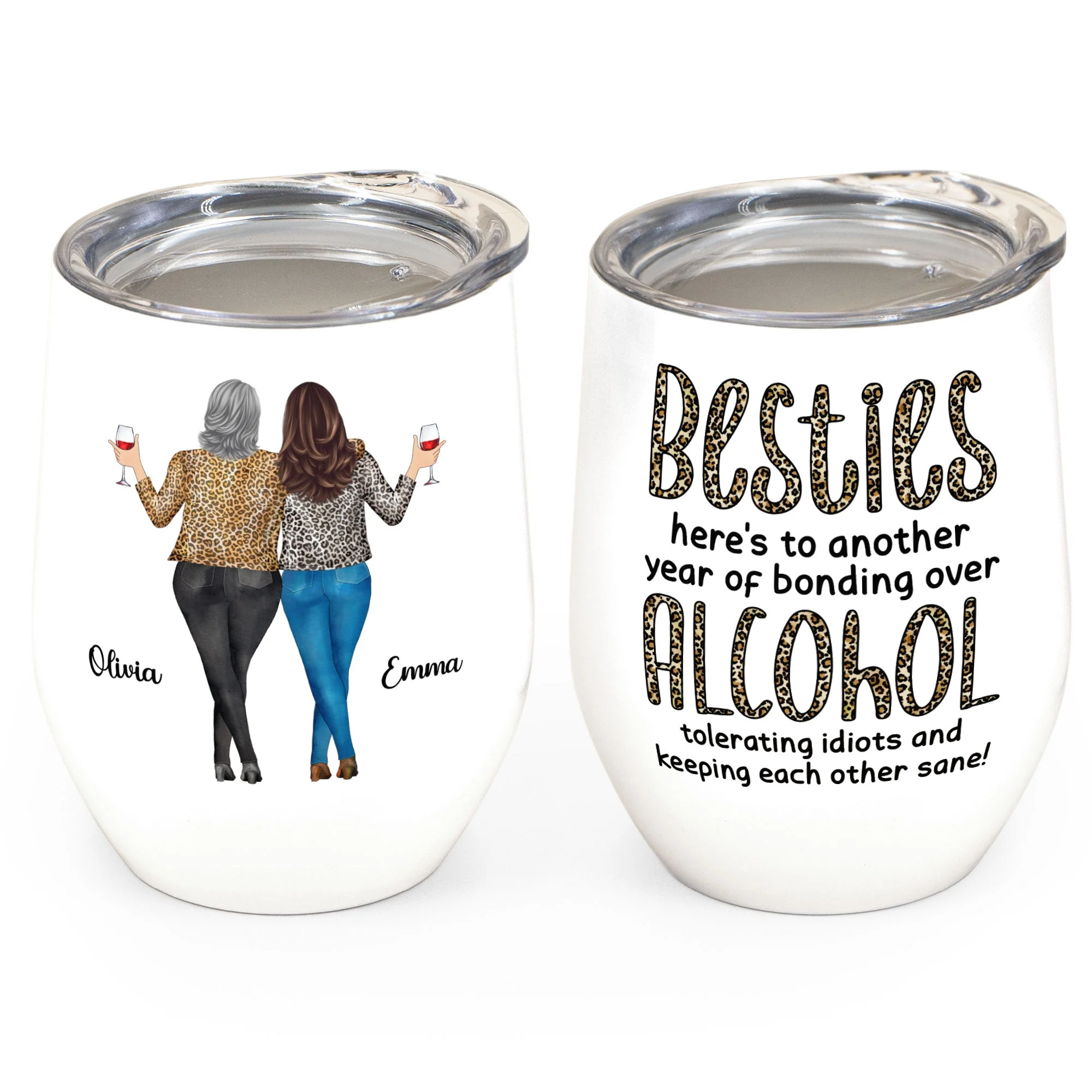 Besties, Alcohol Tolerating, Bonding Over, Keeping Each Other Sane - Personalized Wine Tumbler - Image 2