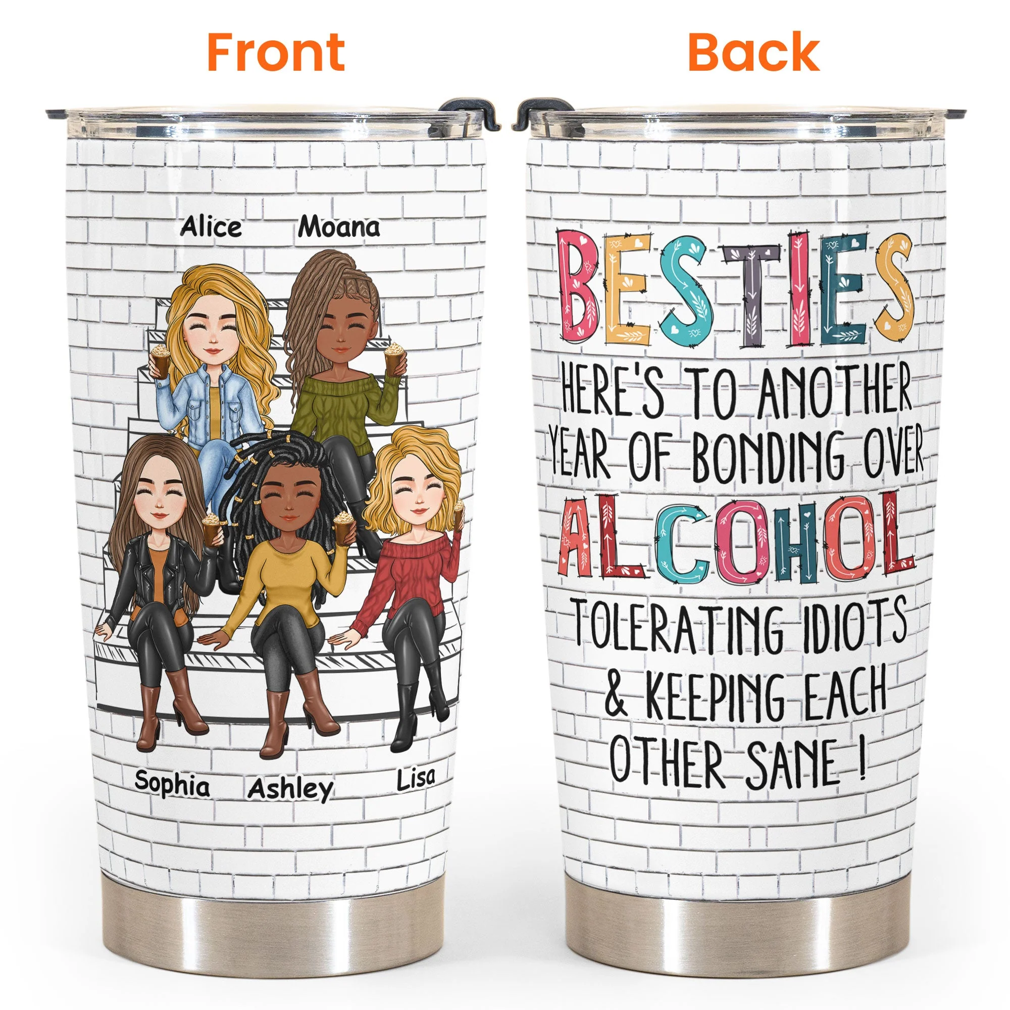 Besties - Another Year Of Bonding Over Alcohol - Cartoon Version - Personalized Tumbler Cup - Birthday, Funny Gift For Sisters, Sistas, Besties, Soul Sisters - Image 2