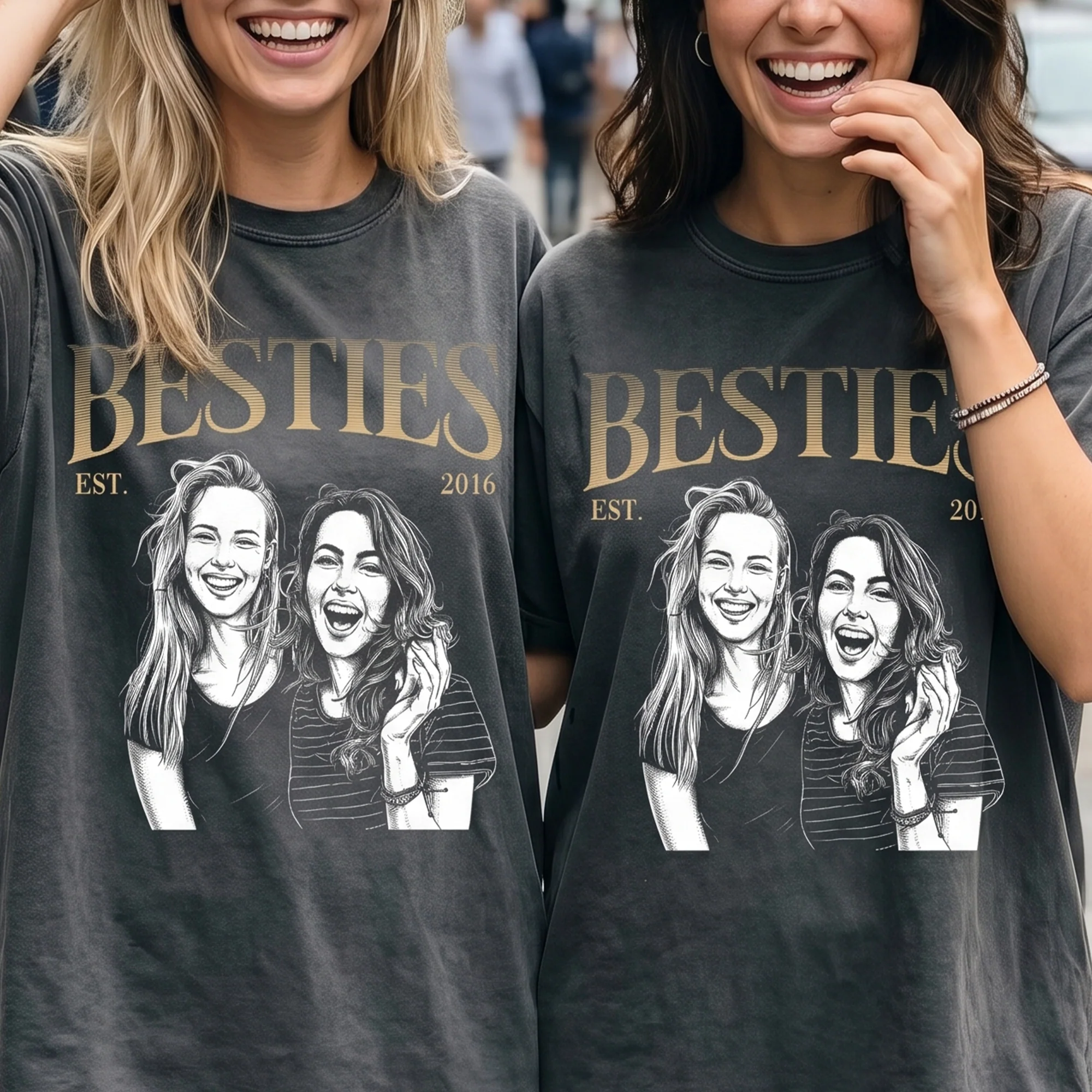 Besties Est Custom Friends Photo Sketch Line Art Friendship Gift For Her, BFF, Soul Sisters - Personalized Shirt