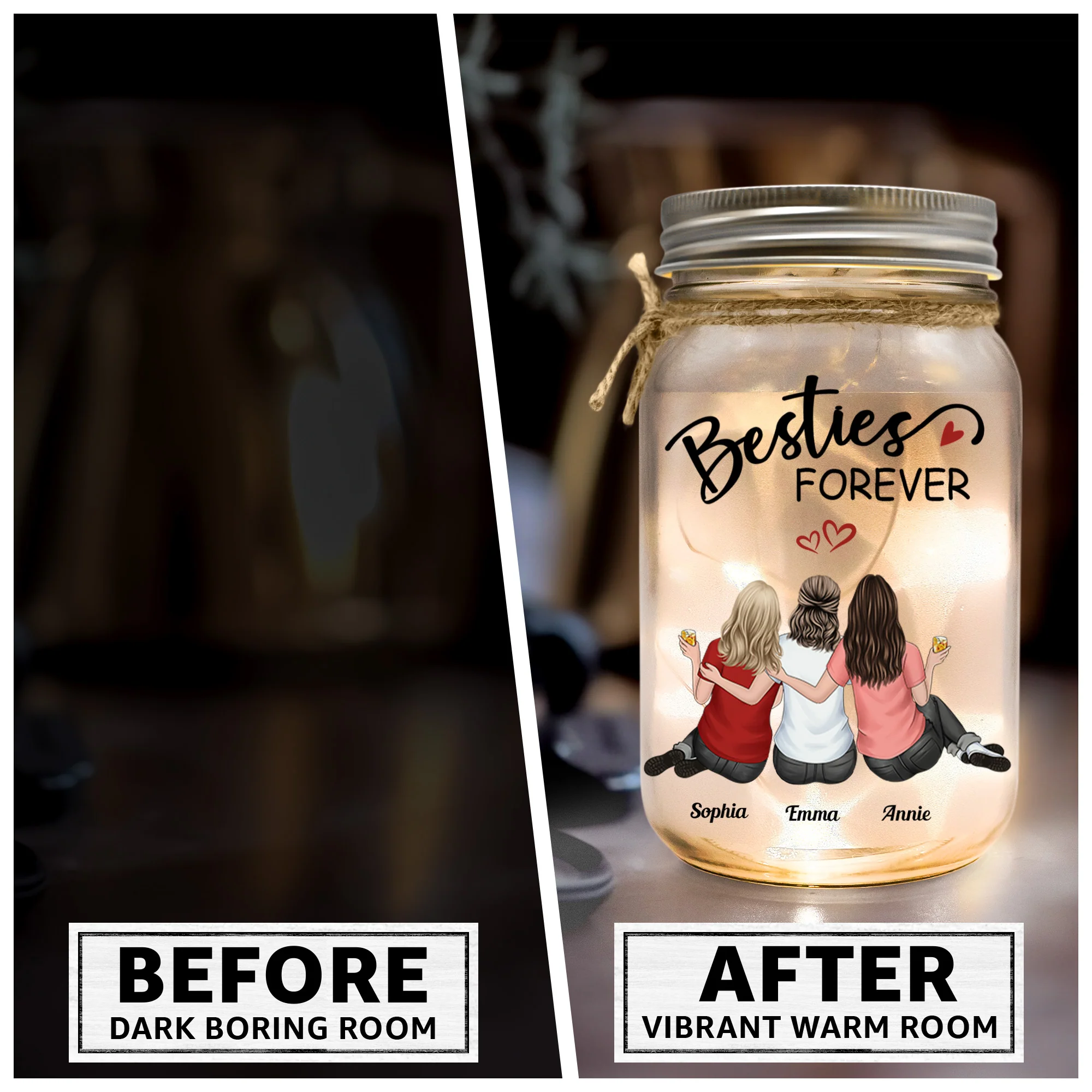 Besties Forever Because Of You I Laugh A Little Harder - Personalized Mason Jar Light - Image 4