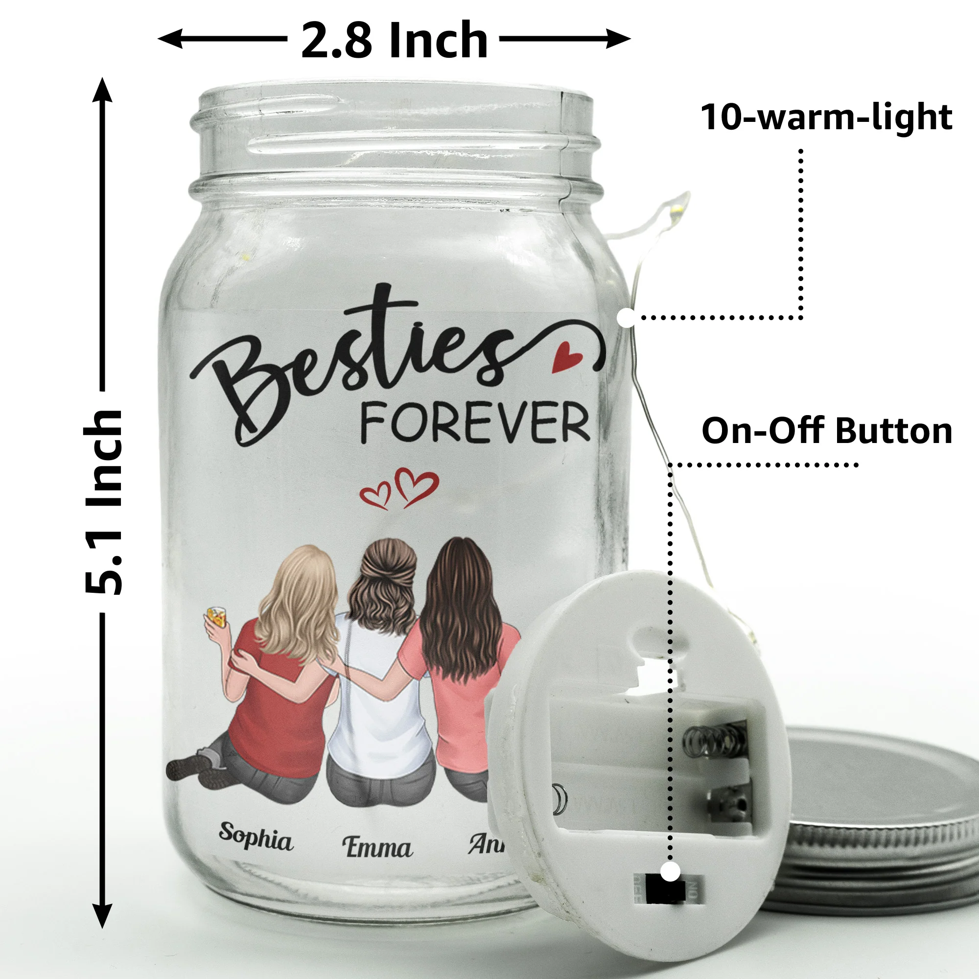Besties Forever Because Of You I Laugh A Little Harder - Personalized Mason Jar Light - Image 6