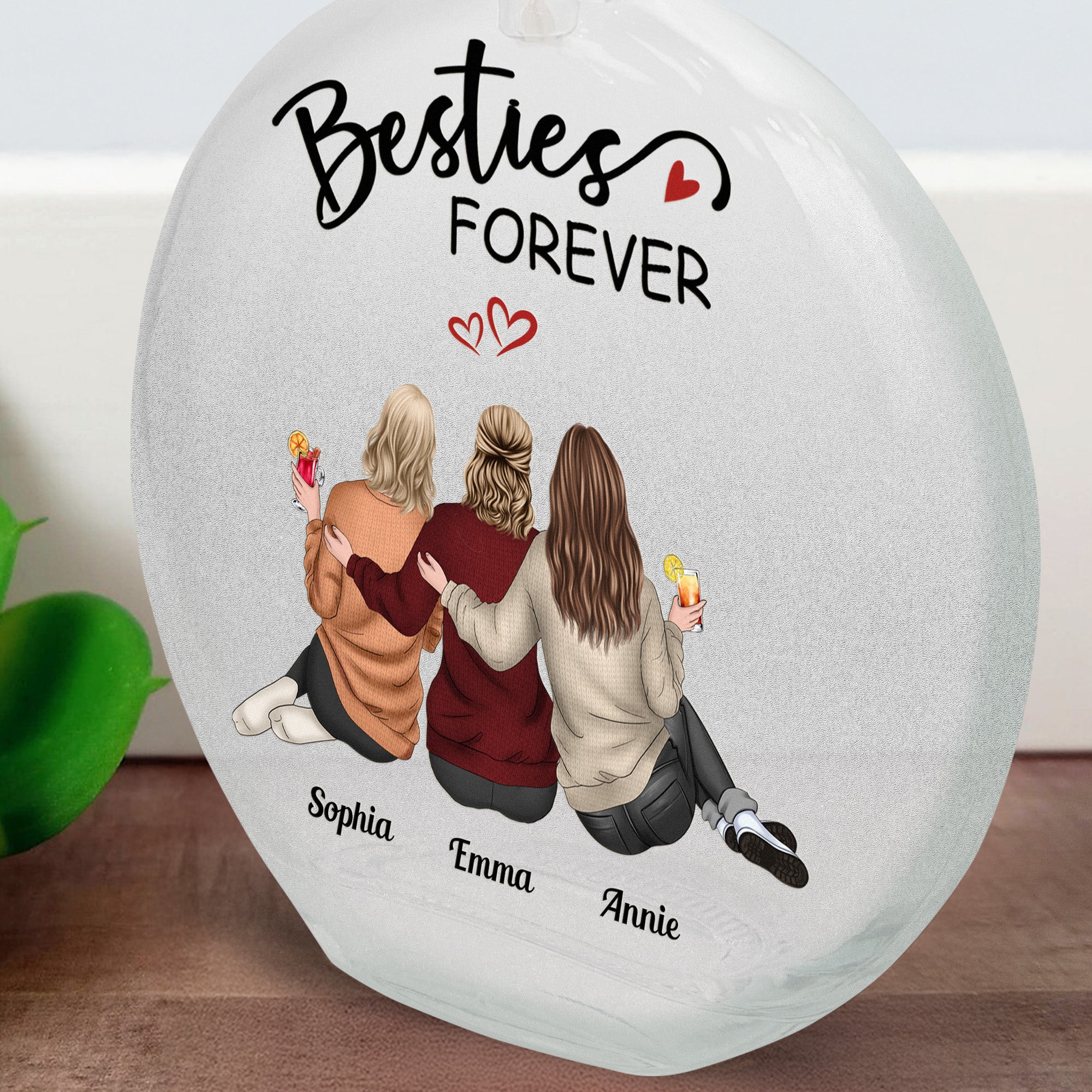 Besties Forever Because Of You I Laugh - Personalized Round Flat Bottle Light - Image 3
