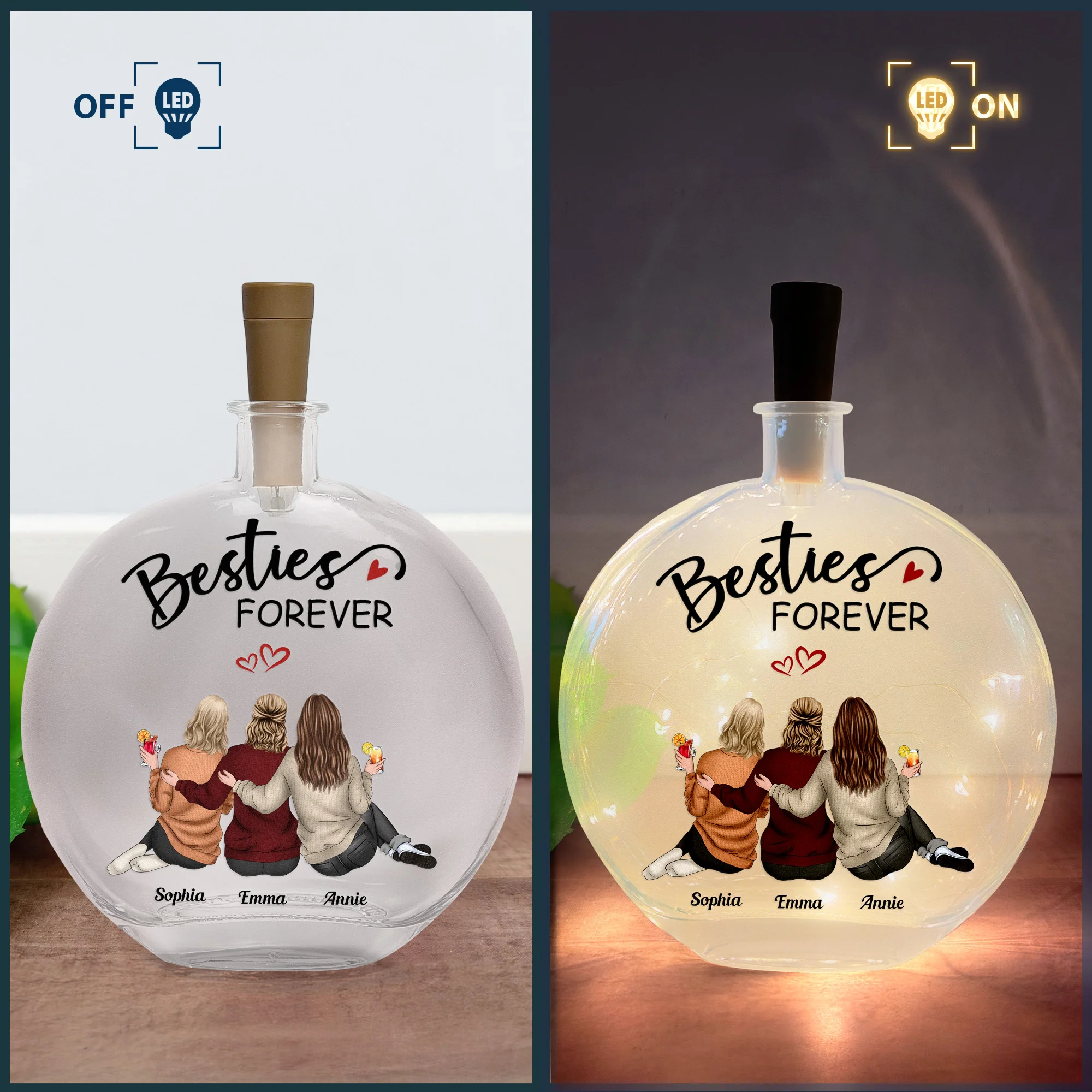 Besties Forever Because Of You I Laugh - Personalized Round Flat Bottle Light - Image 6