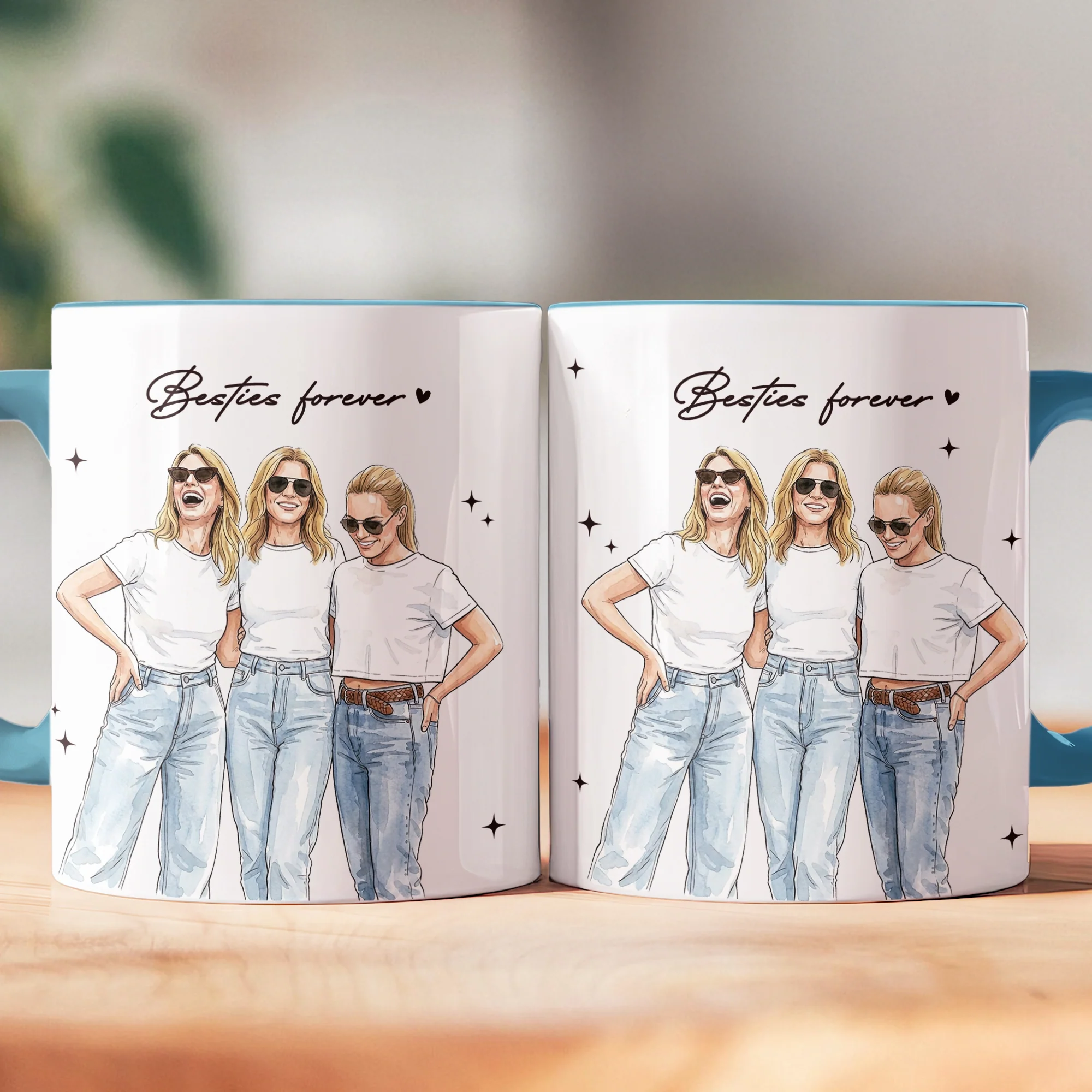 Besties Forever Custom Photo Watercolor Art Friendship Gift For BFF, Soul Sisters - Personalized Mug - Image 5