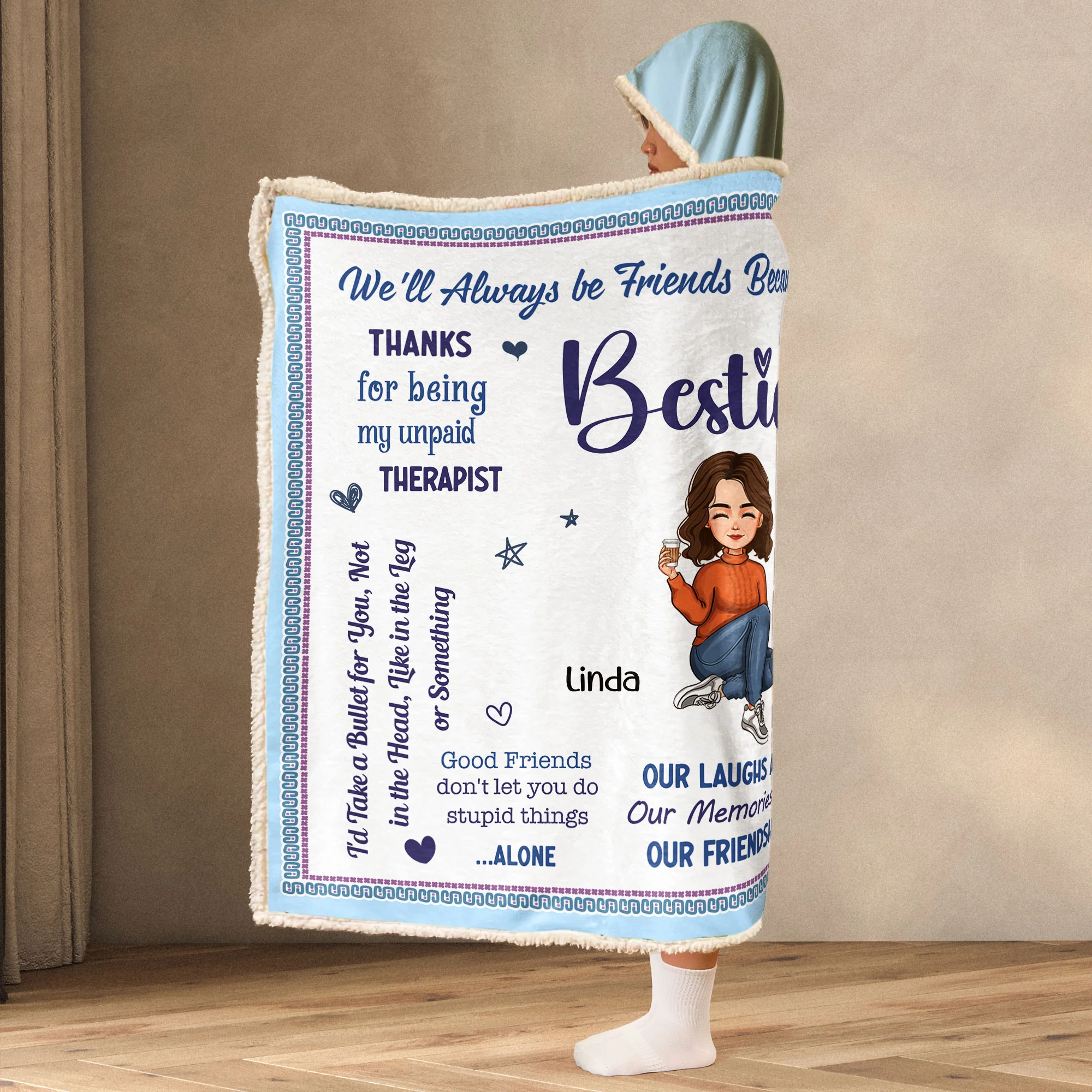Besties Forever - Personalized Wearable Blanket Hoodie - Image 3