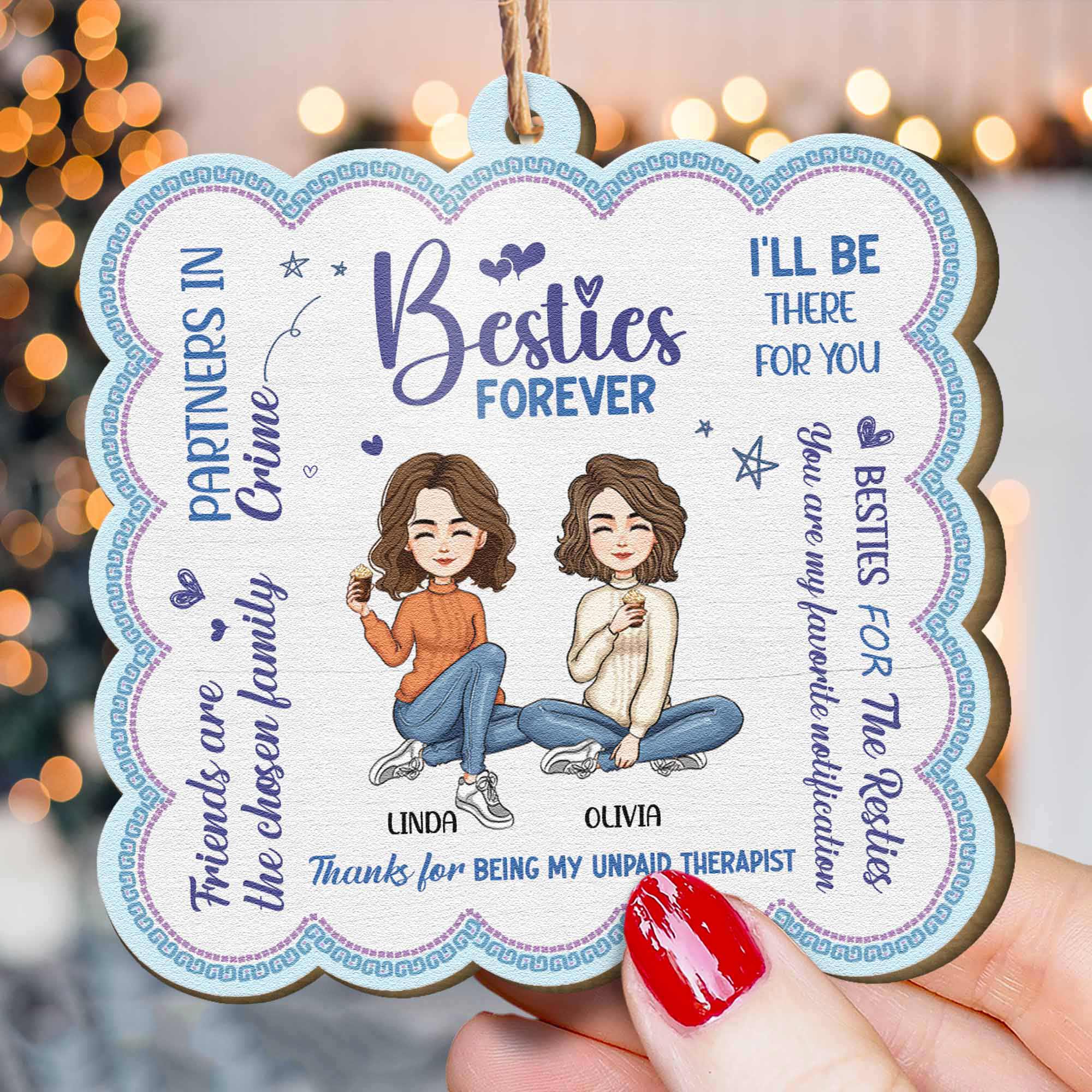 Besties Forever - Personalized Wooden Ornament - Image 2