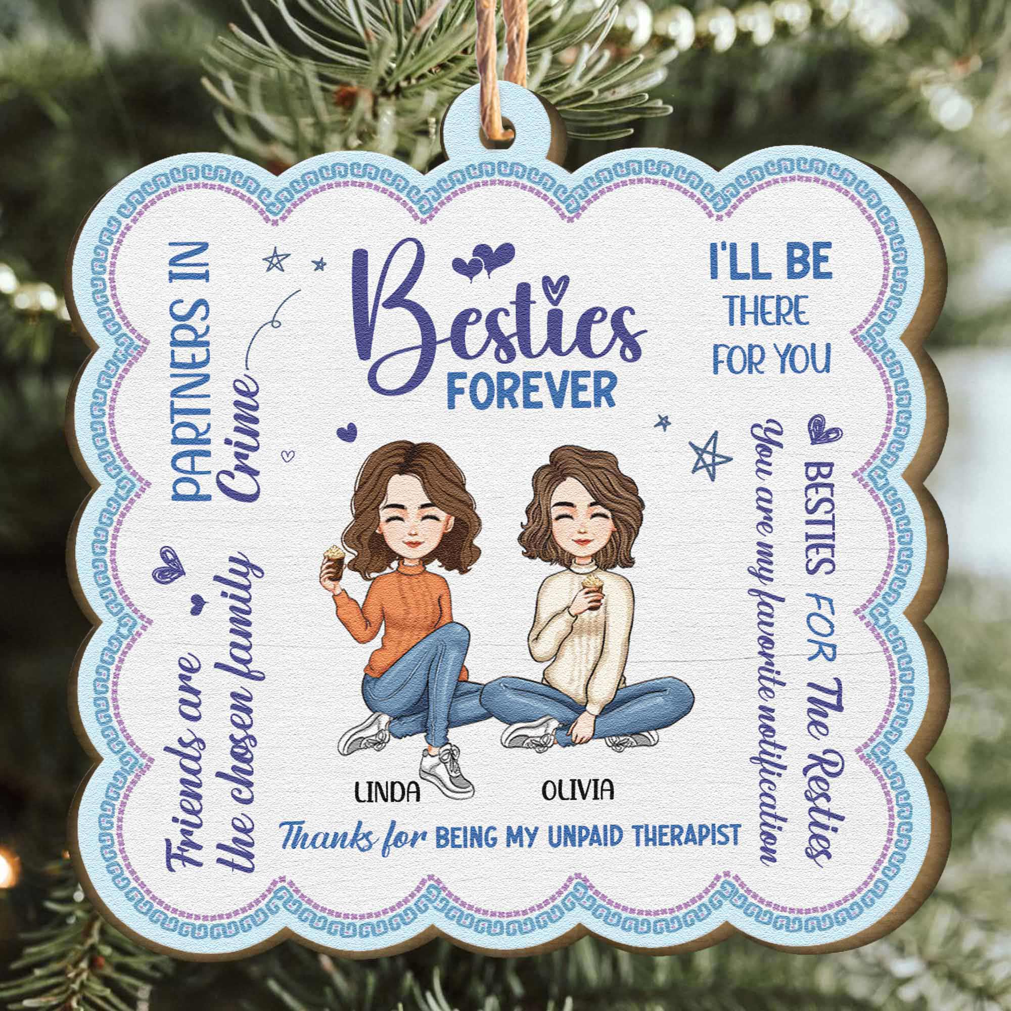Besties Forever - Personalized Wooden Ornament - Image 3