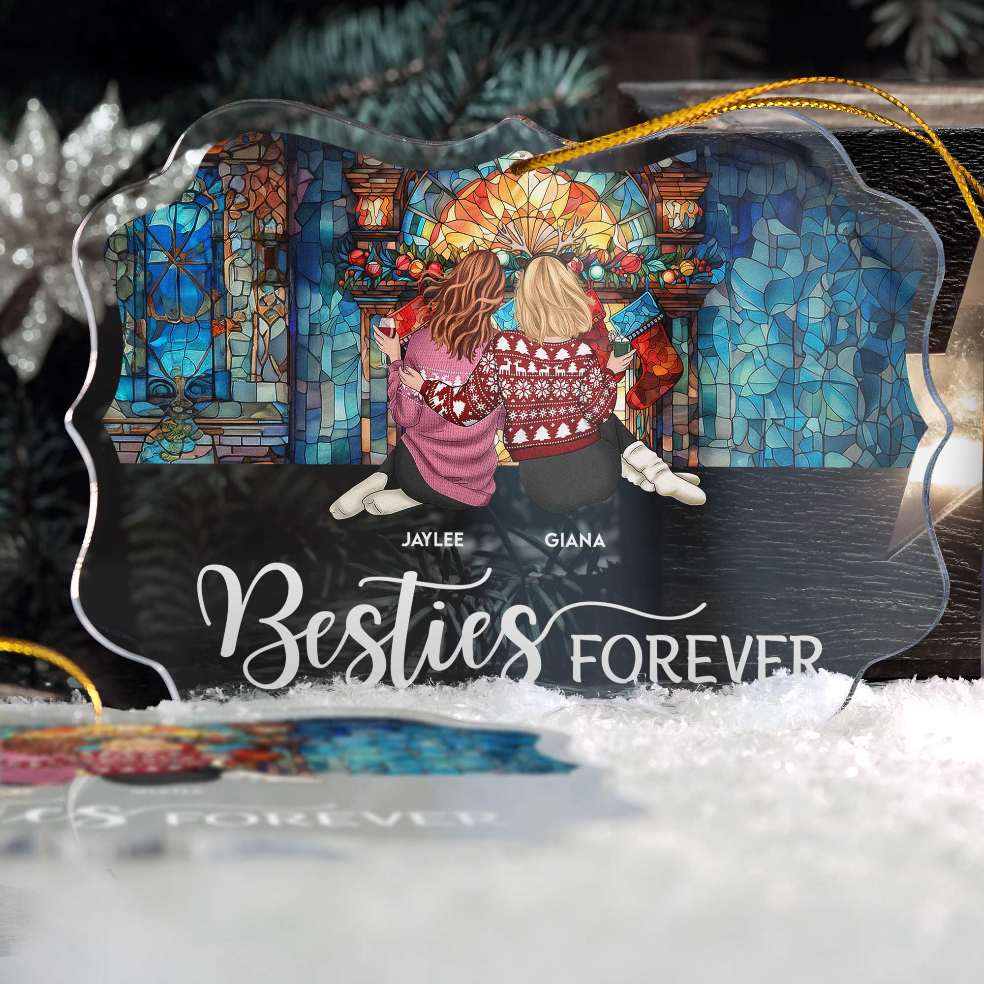 Besties Forever - Stained Glass Style - Personalized Acrylic Ornament - Image 2