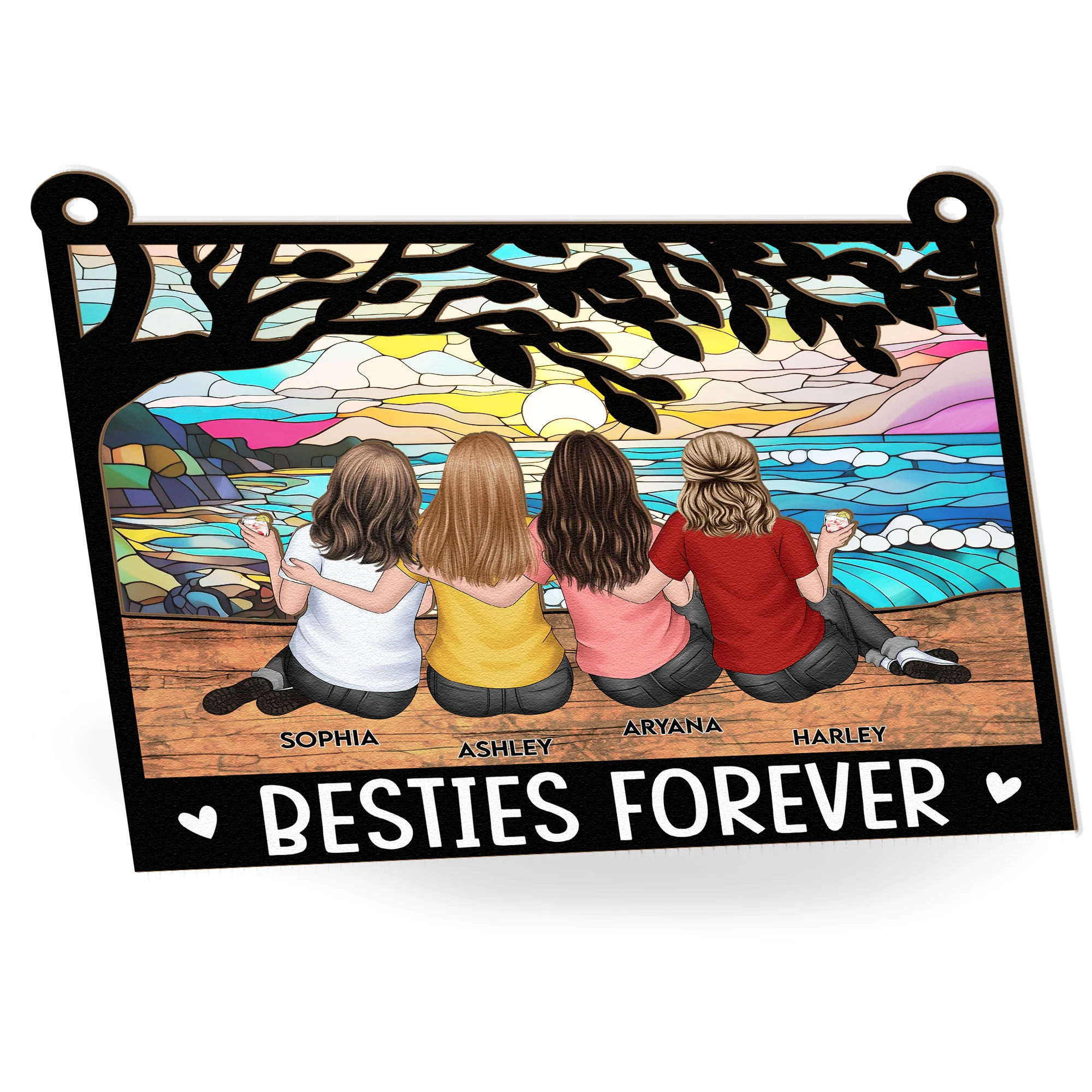 Besties Forever - Tree Version - Personalized Window Hanging Suncatcher Ornament - Image 4