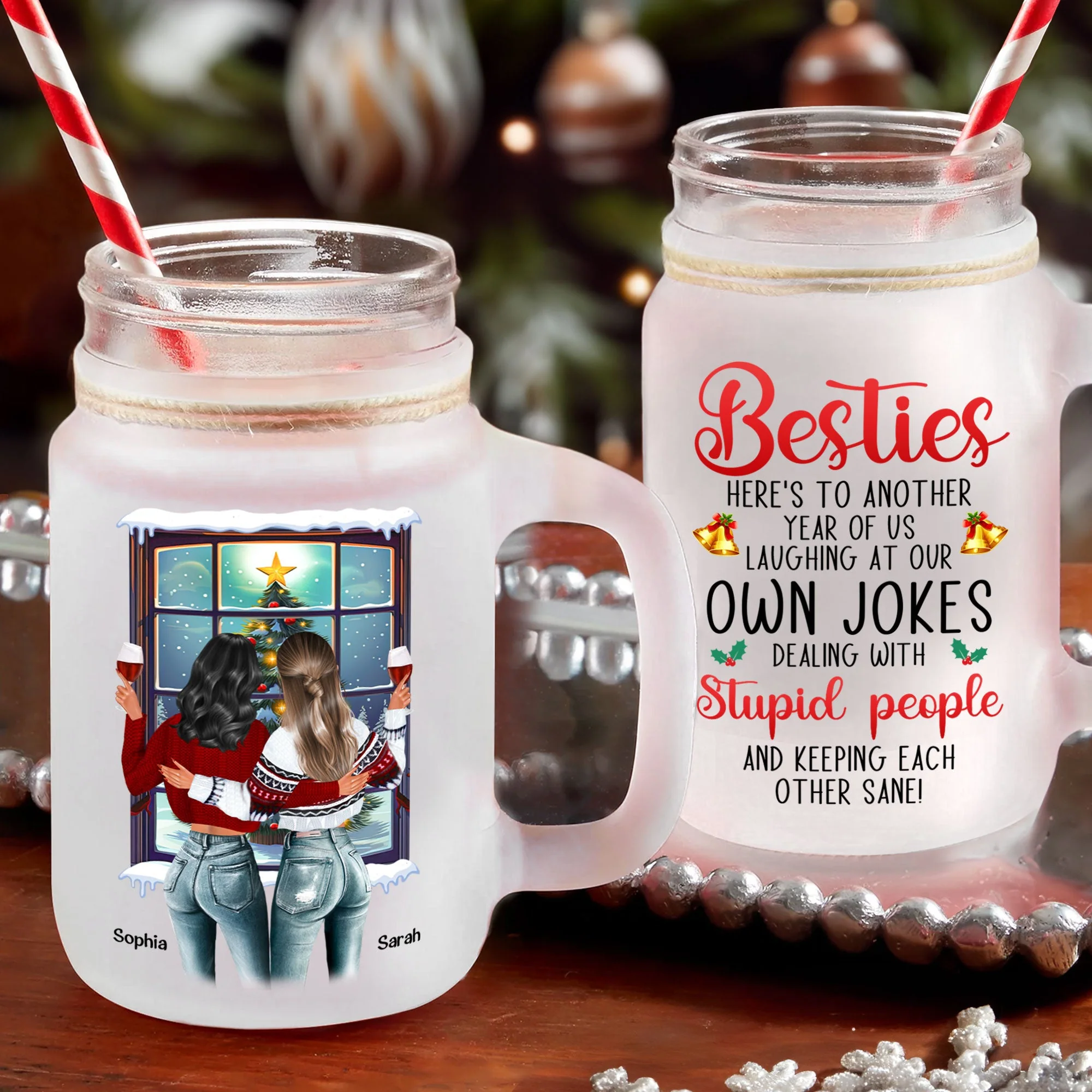 Besties Here's To Another Year Of Us - Personalized Mason Jar Cup With Straw - Image 2