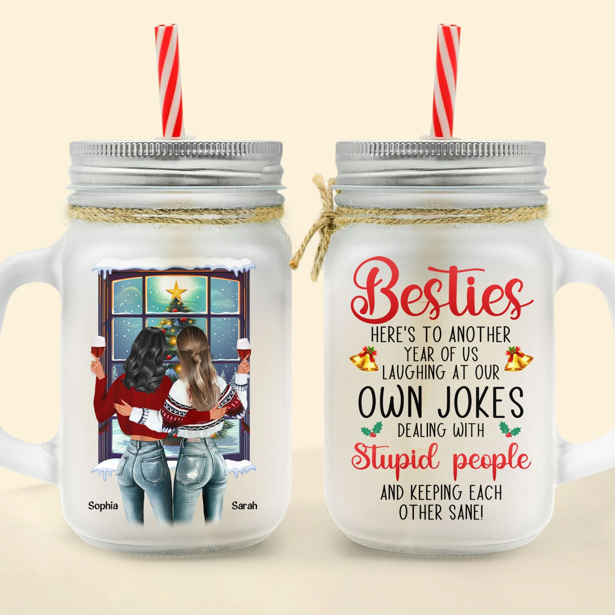 Besties Here's To Another Year Of Us - Personalized Mason Jar Cup With Straw - Image 5