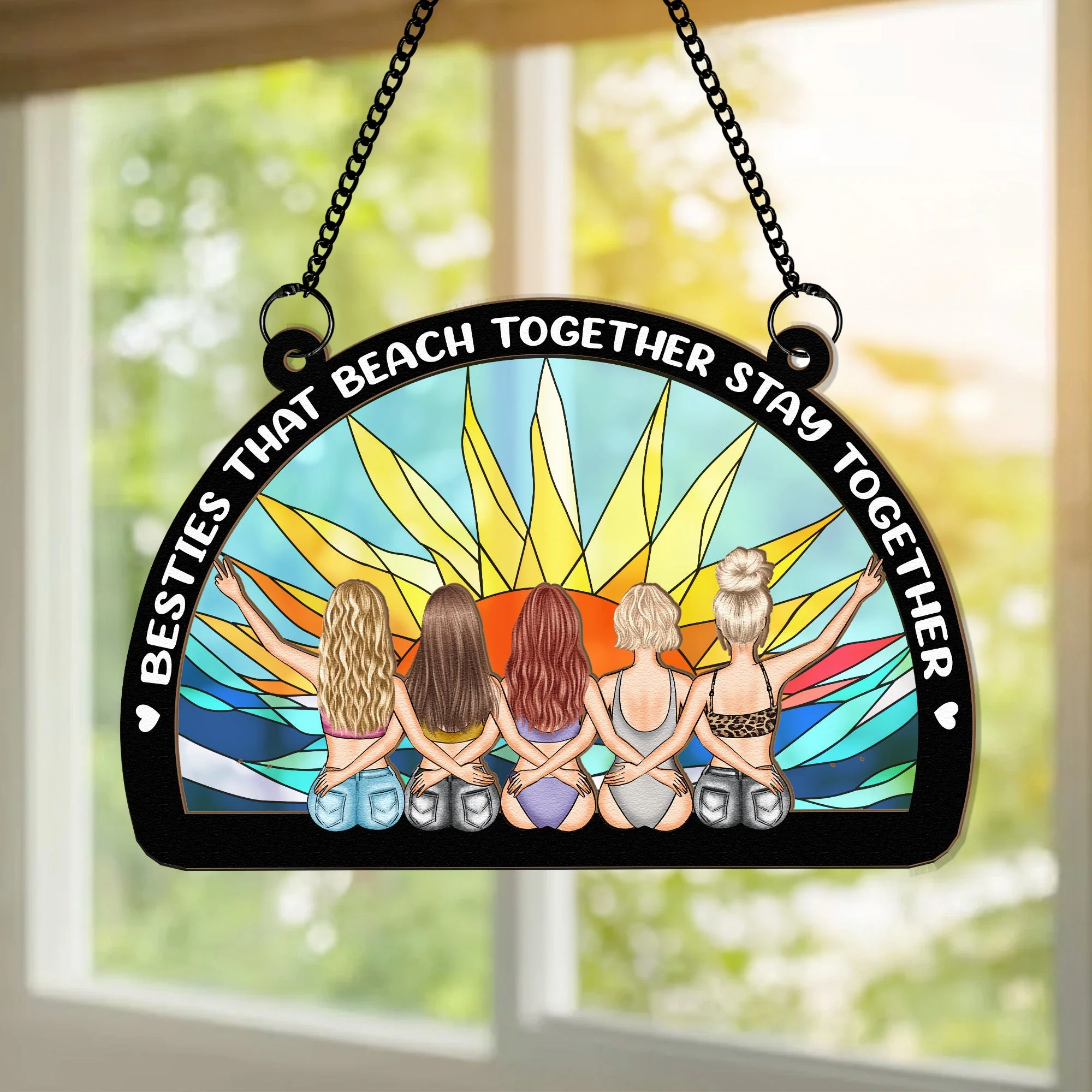 Besties That Beach Together - Personalized Window Hanging Suncatcher Ornament - Image 2