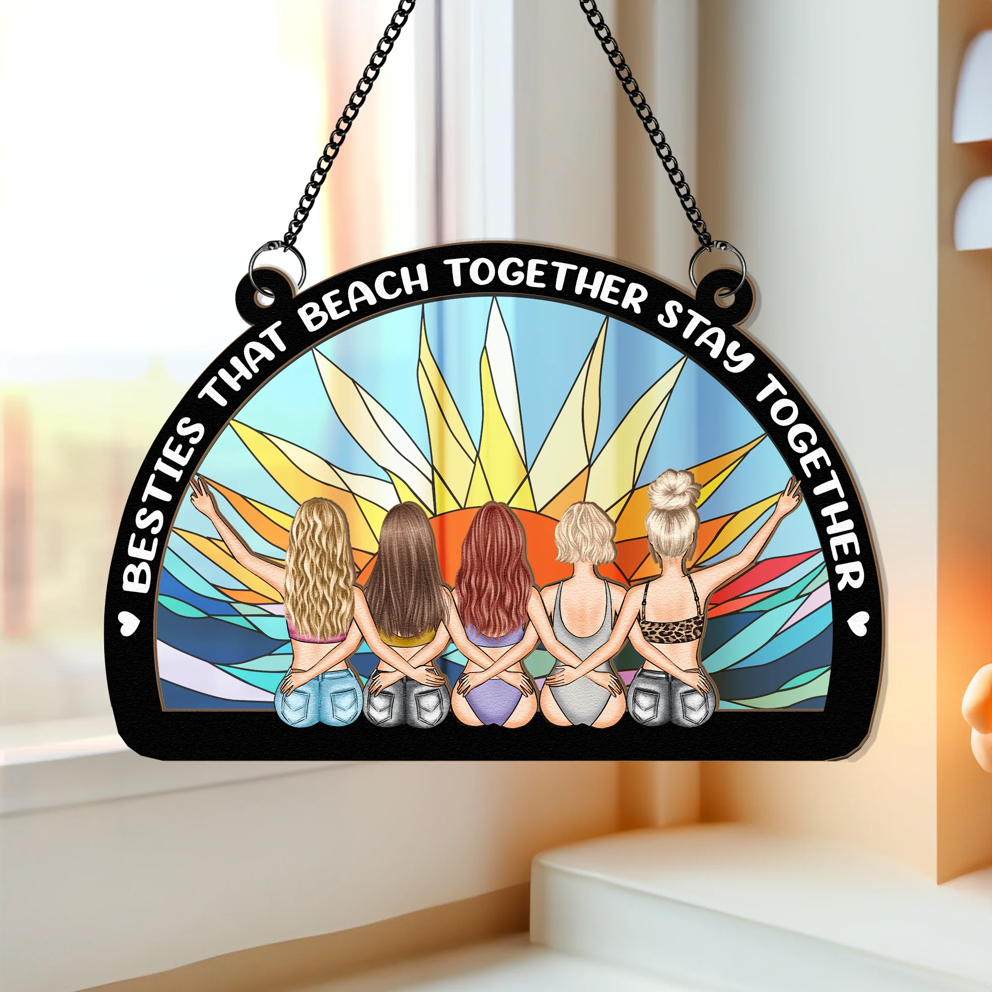 Besties That Beach Together - Personalized Window Hanging Suncatcher Ornament - Image 4