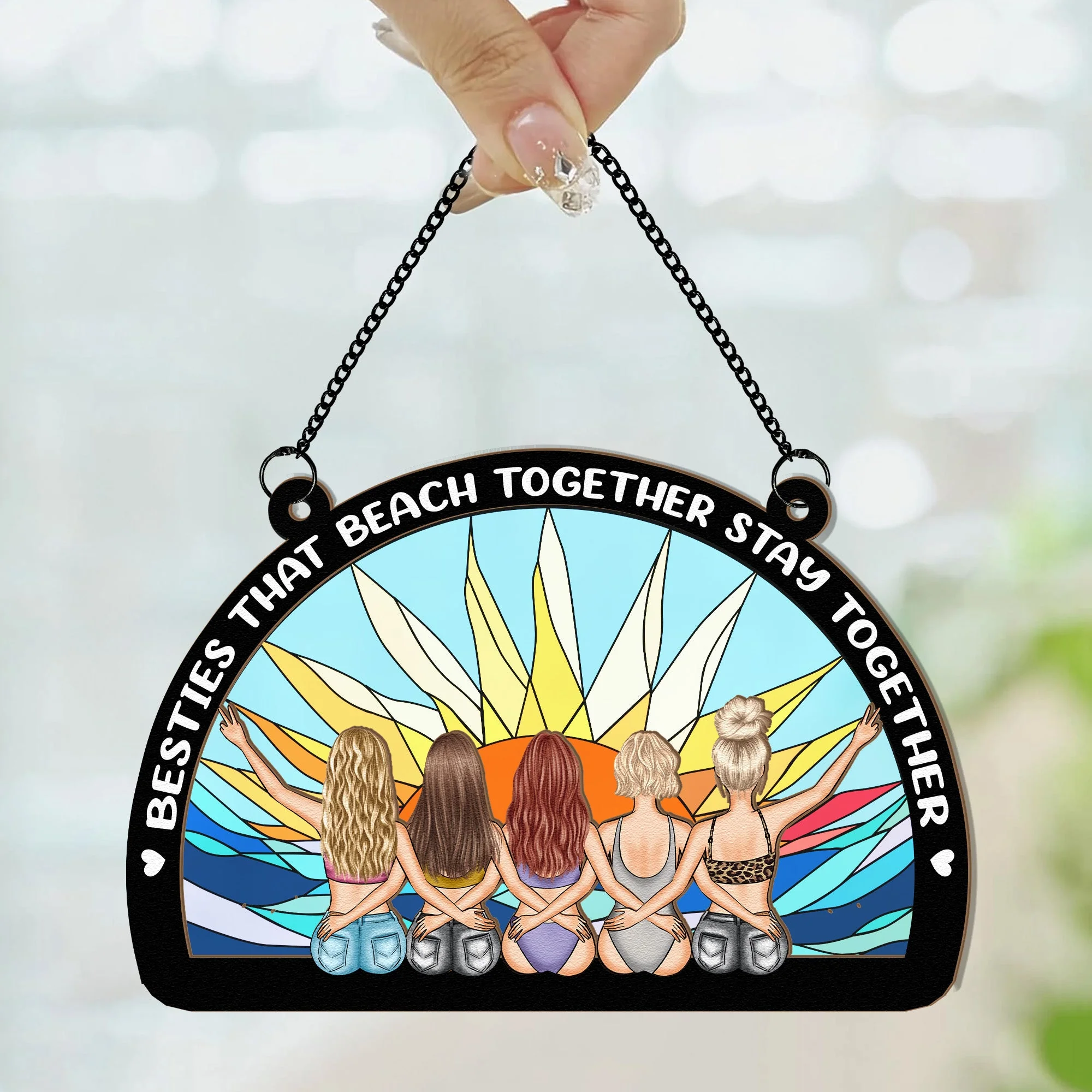 Besties That Beach Together - Personalized Window Hanging Suncatcher Ornament - Image 5